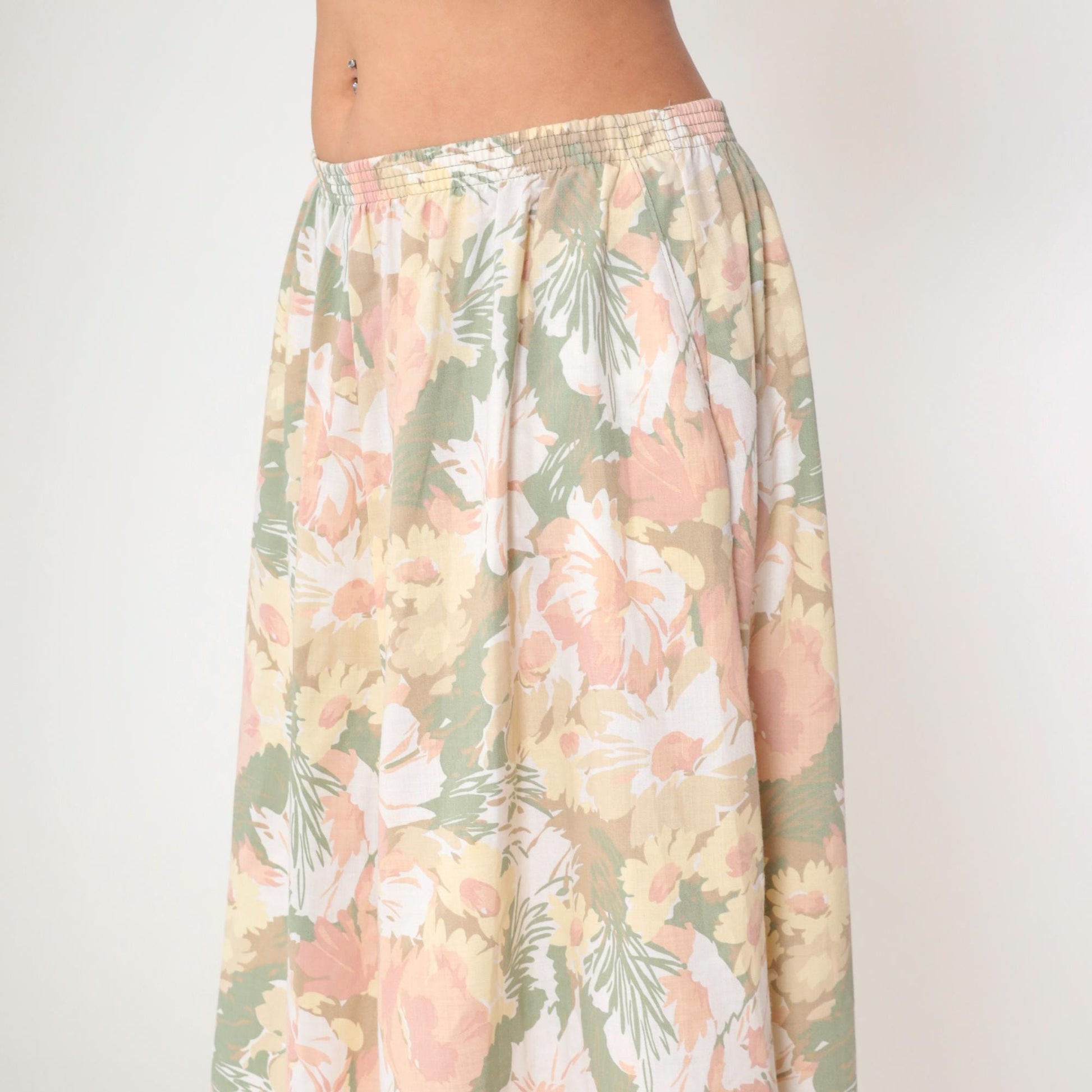 90s Alfred Dunner Floral Midi Skirt Pastel Print High Waist Pockets Large