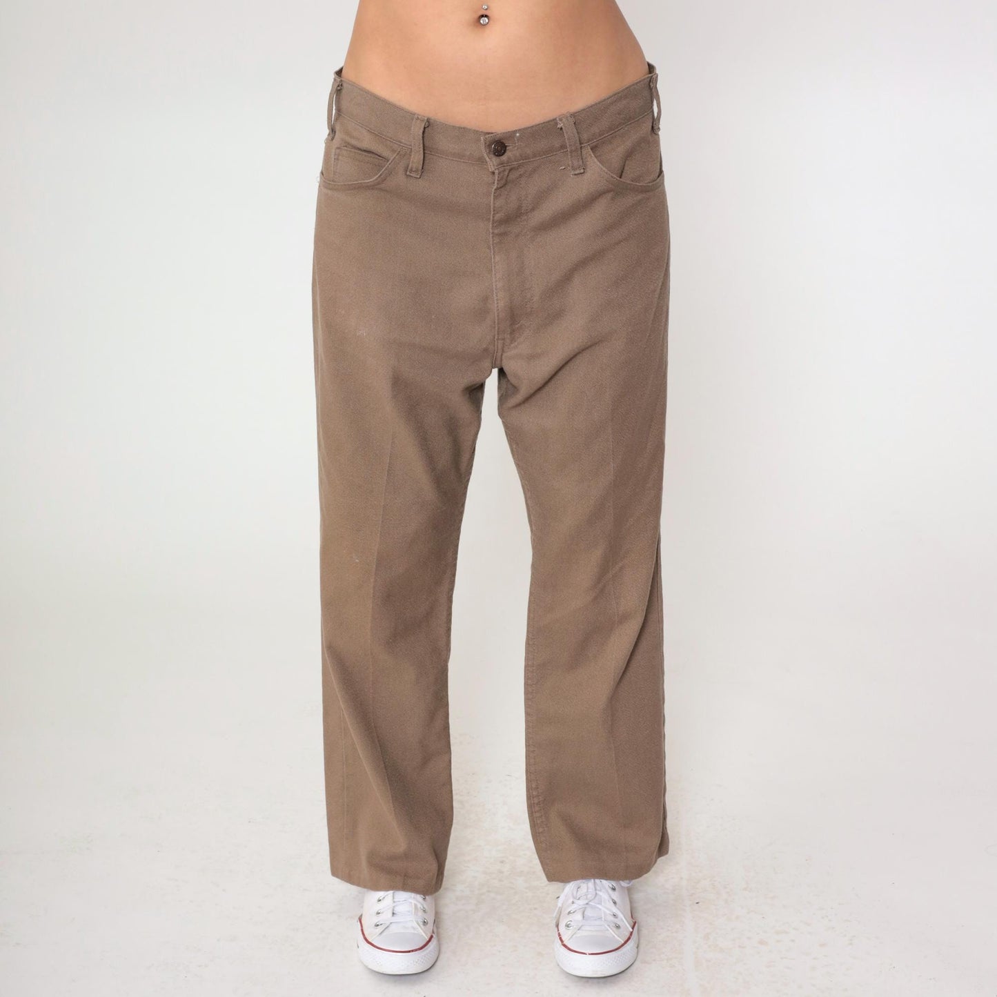 70s Levi's Sta-Prest Brown Straight Leg High Waist Trousers 36x32