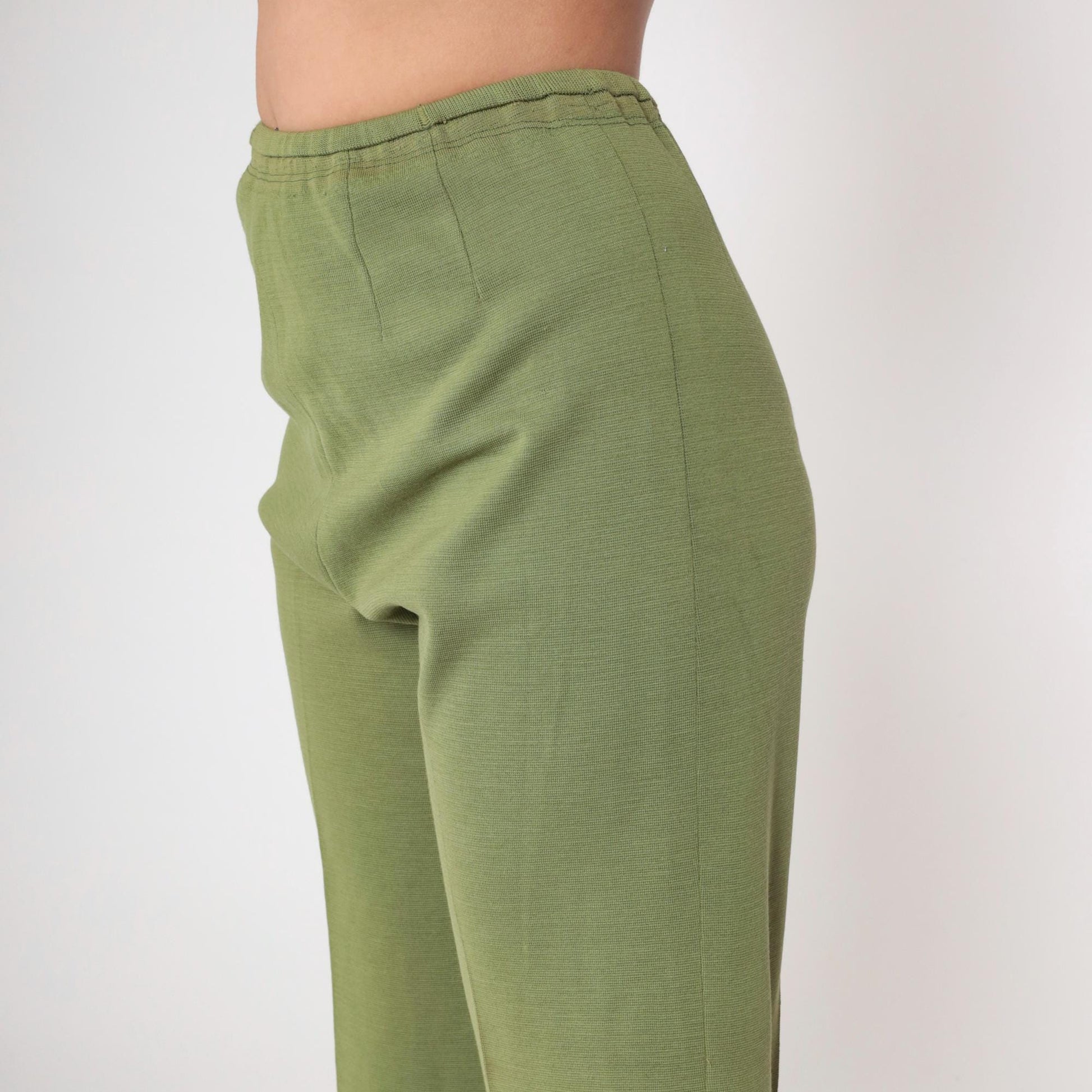 60s Zephyr Wool Flared Trousers Green High Rise Side Zip Small