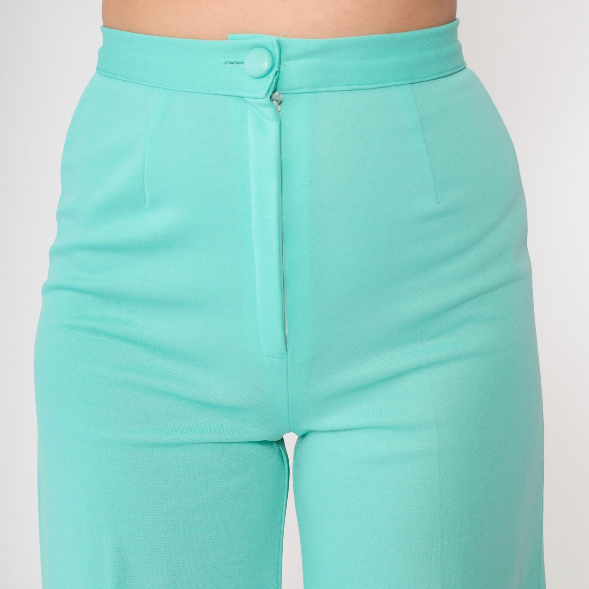 70s Aqua High-Rise Tapered Trousers Slim Fit Creased Small