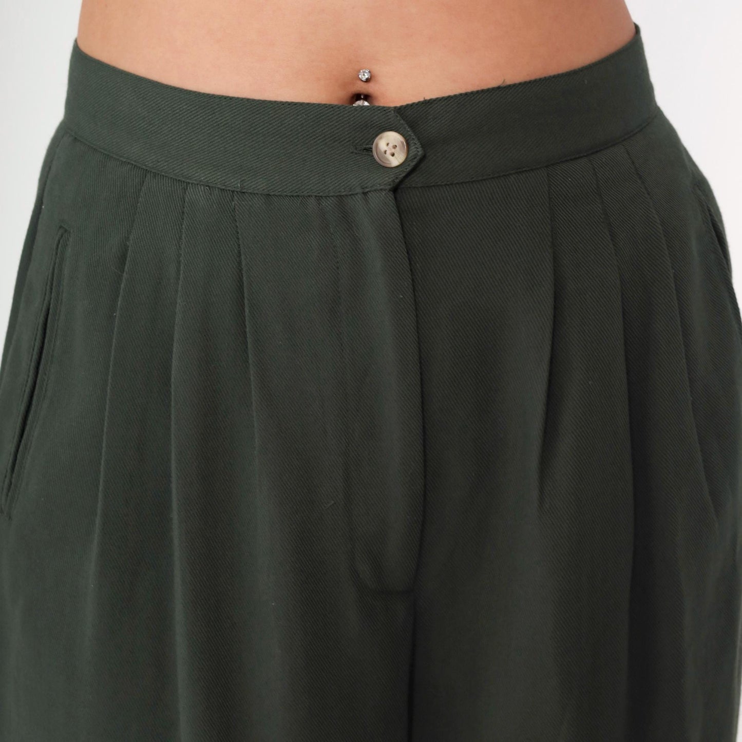 Y2K Dark Green Pleated High-Waist Trousers Straight Leg Medium
