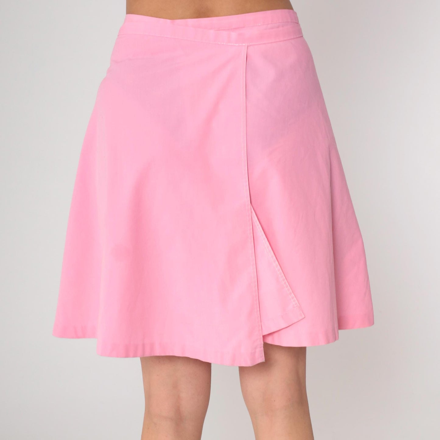 70s Pink Wrap Skirt High Waist Mini Length Pockets Small Medium