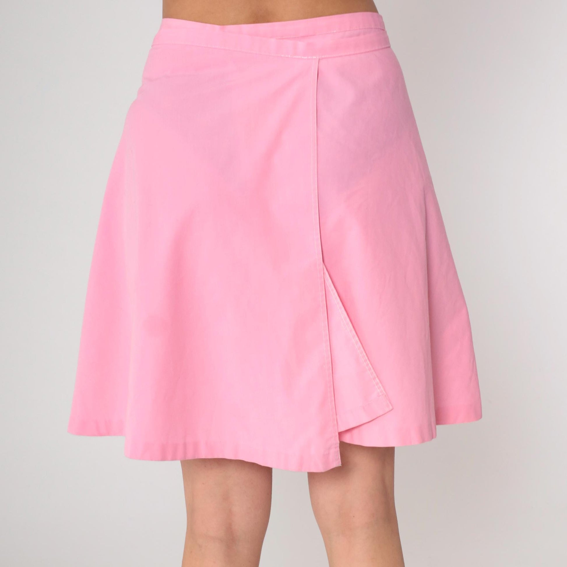 70s Pink Wrap Skirt High Waist Mini Length Pockets Small Medium