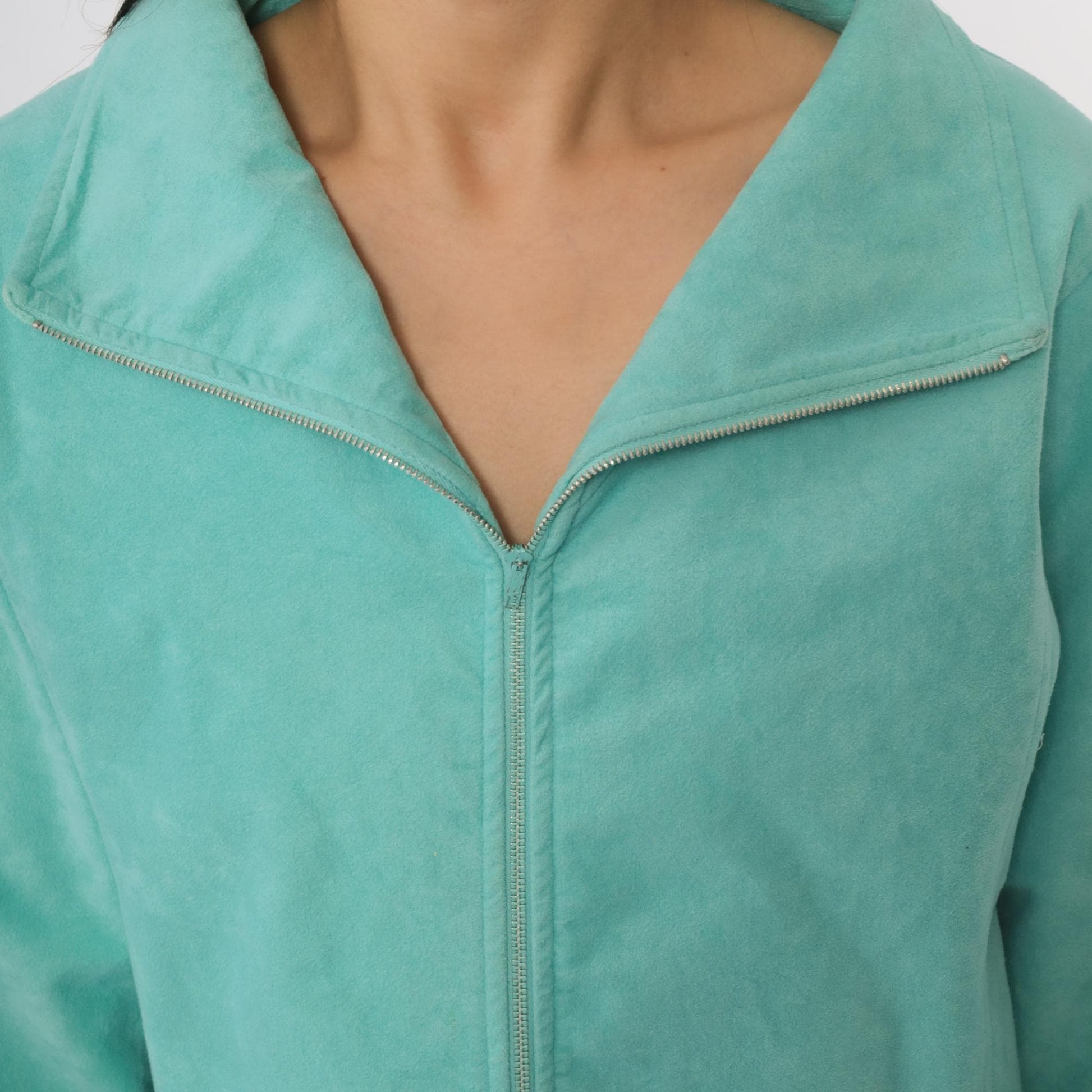 80s Bill Haire Aqua Faux Suede Zip Jacket Small
