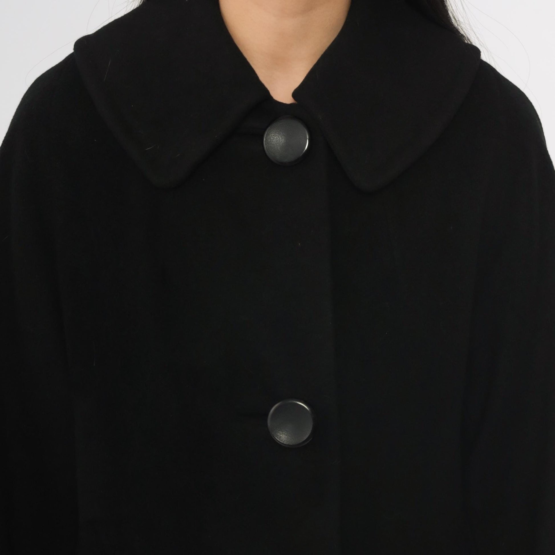 1950s Couture Americana Black Cashmere Swing Coat Midi Small Medium