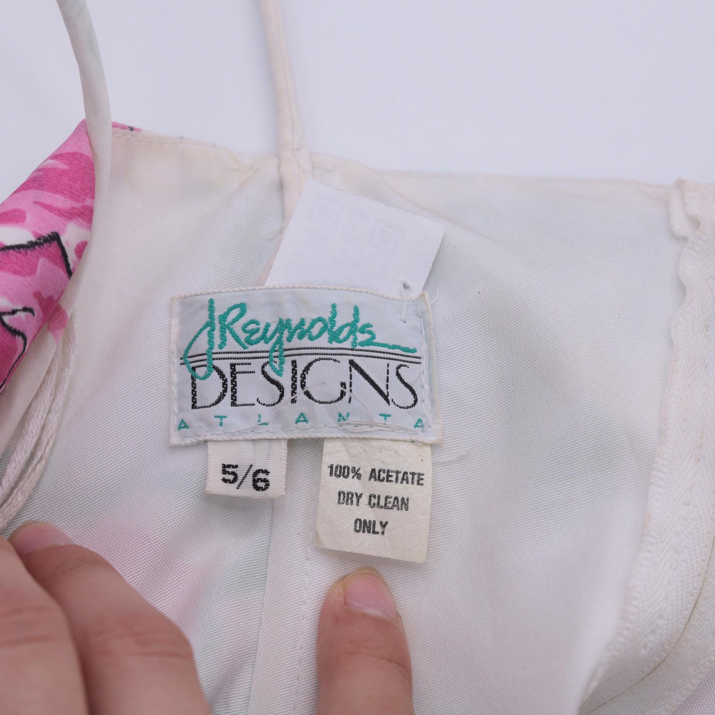 80s White Floral Sweetheart Midi Dress Pink Green Bow Back Small