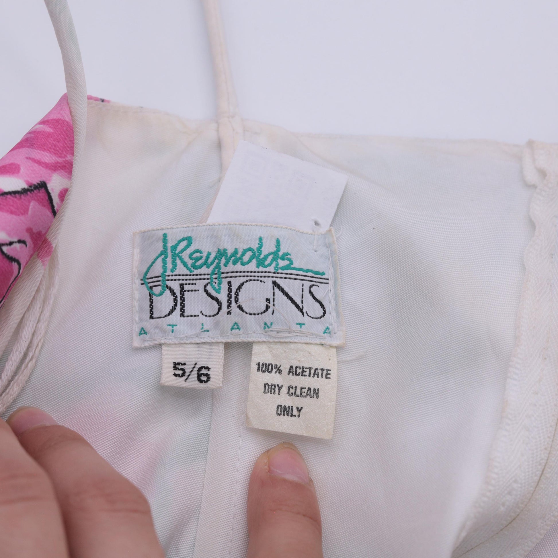 80s White Floral Sweetheart Midi Dress Pink Green Bow Back Small