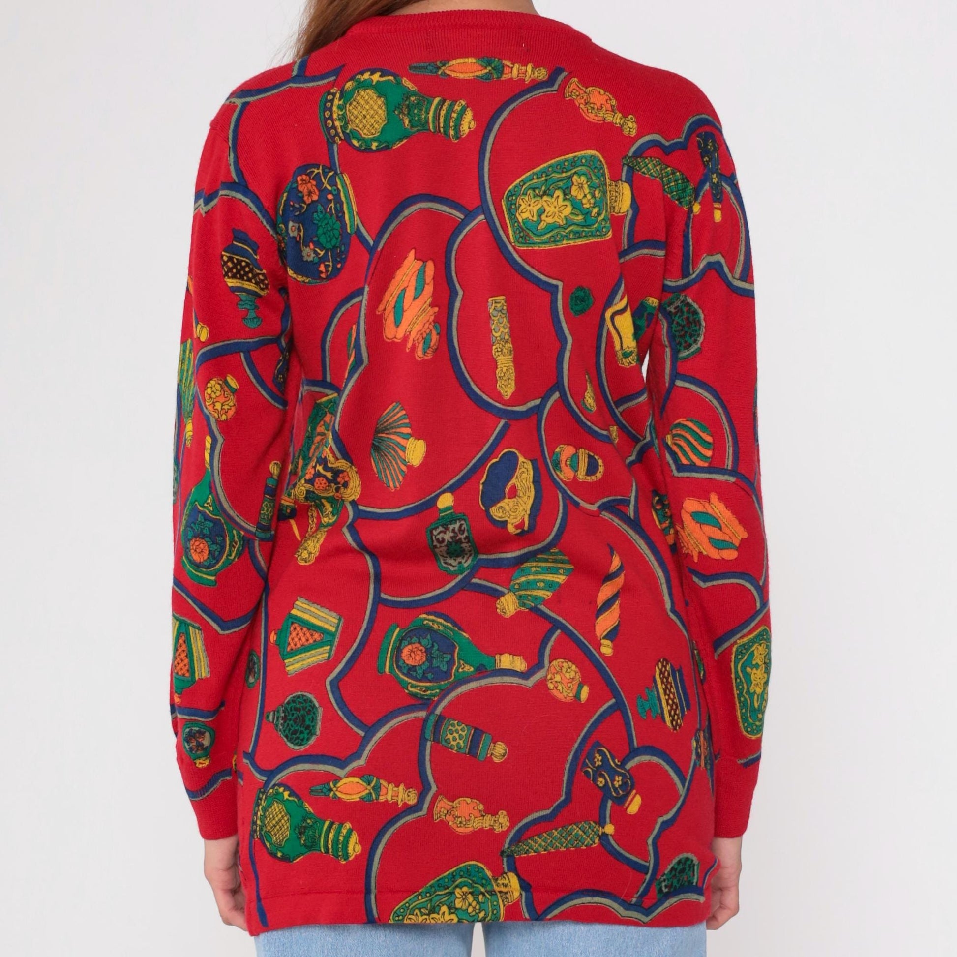Y2K Red Wool Sweater Perfume Bottle Graphic Crewneck Medium M