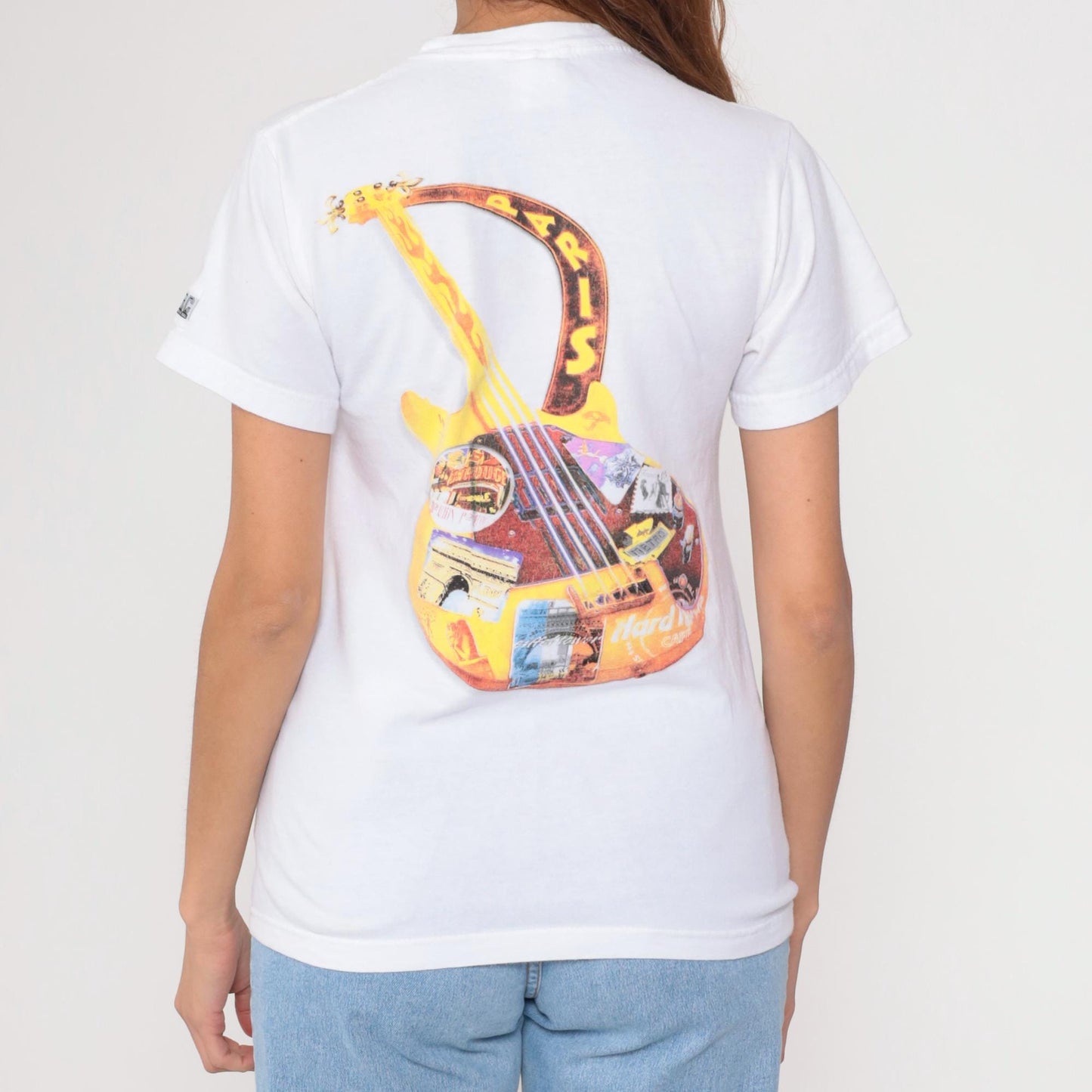 Y2K Hard Rock Cafe Paris Guitar Graphic T-Shirt 00s Crewneck Extra Small