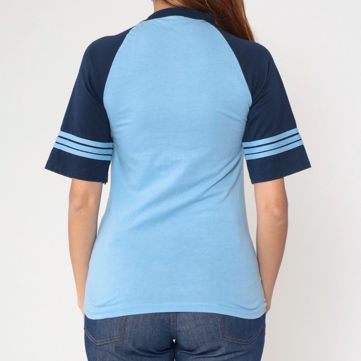 80s NORAD 1982 Anniversary Ringer T-Shirt Blue Graphic Tee Small