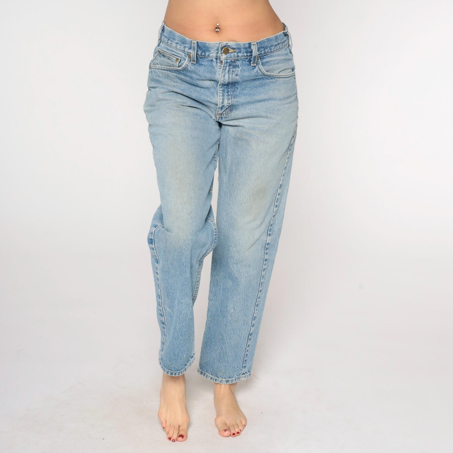 90s Carhartt Distressed Denim Jeans High Rise Straight Leg Blue 33x30
