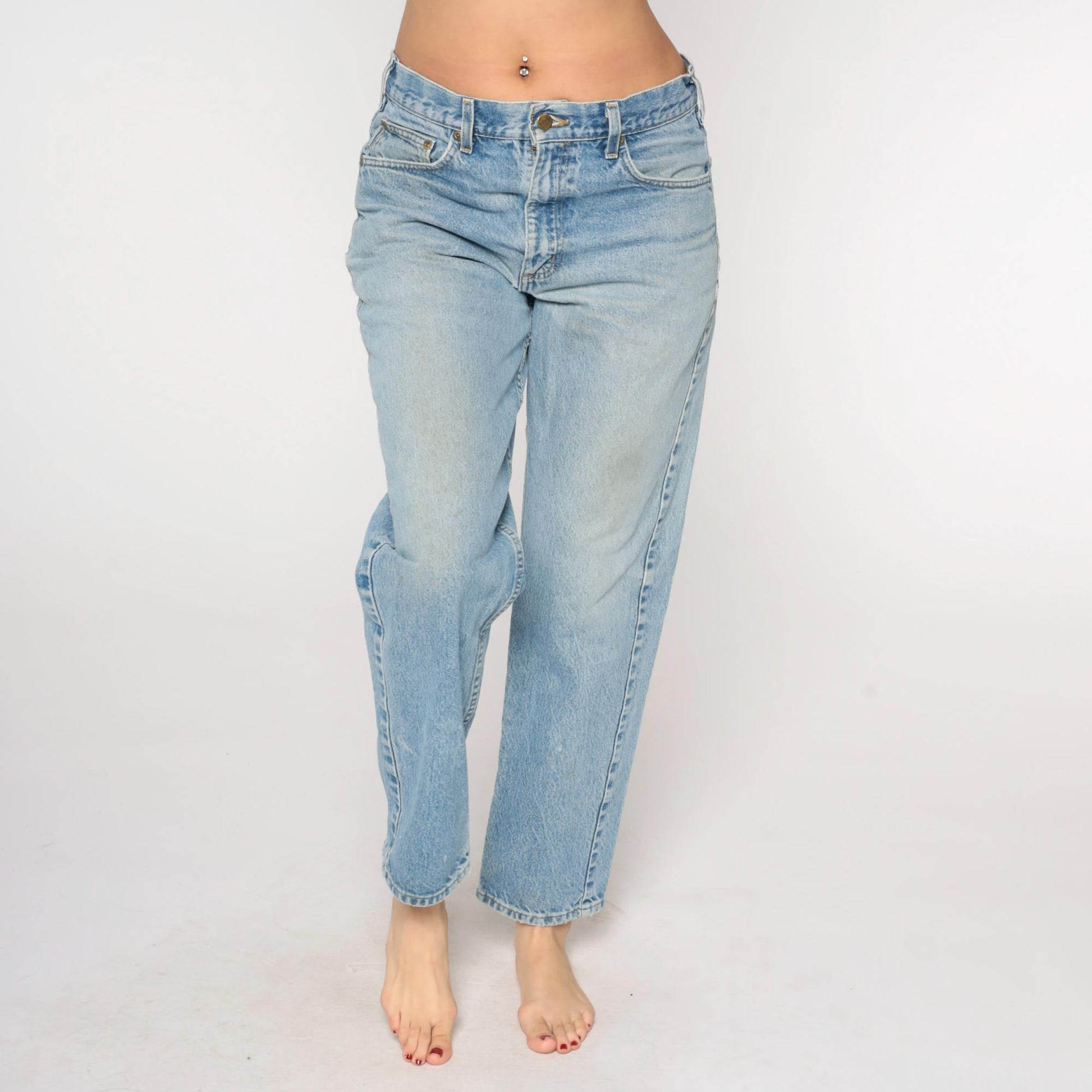 90s Carhartt Distressed Denim Jeans High Rise Straight Leg Blue 33x30