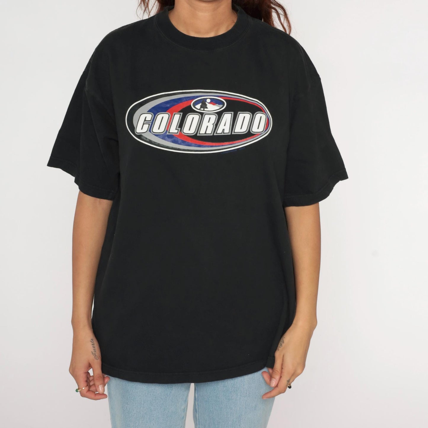 90s Colorado Mountain Graphic T-Shirt Black Cotton Crewneck Extra Large