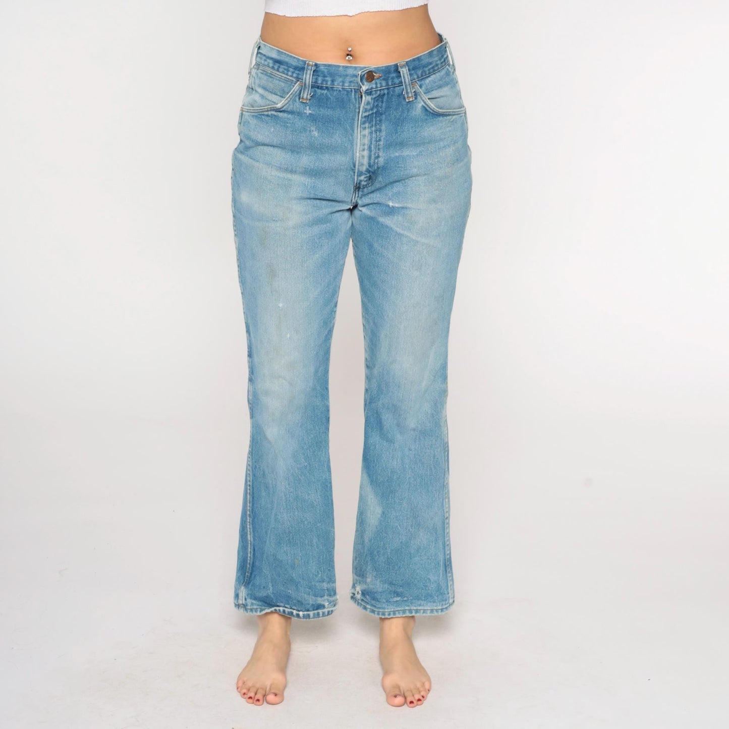 80s Wrangler Flared Jeans High Waist Bleached Distressed Blue 30