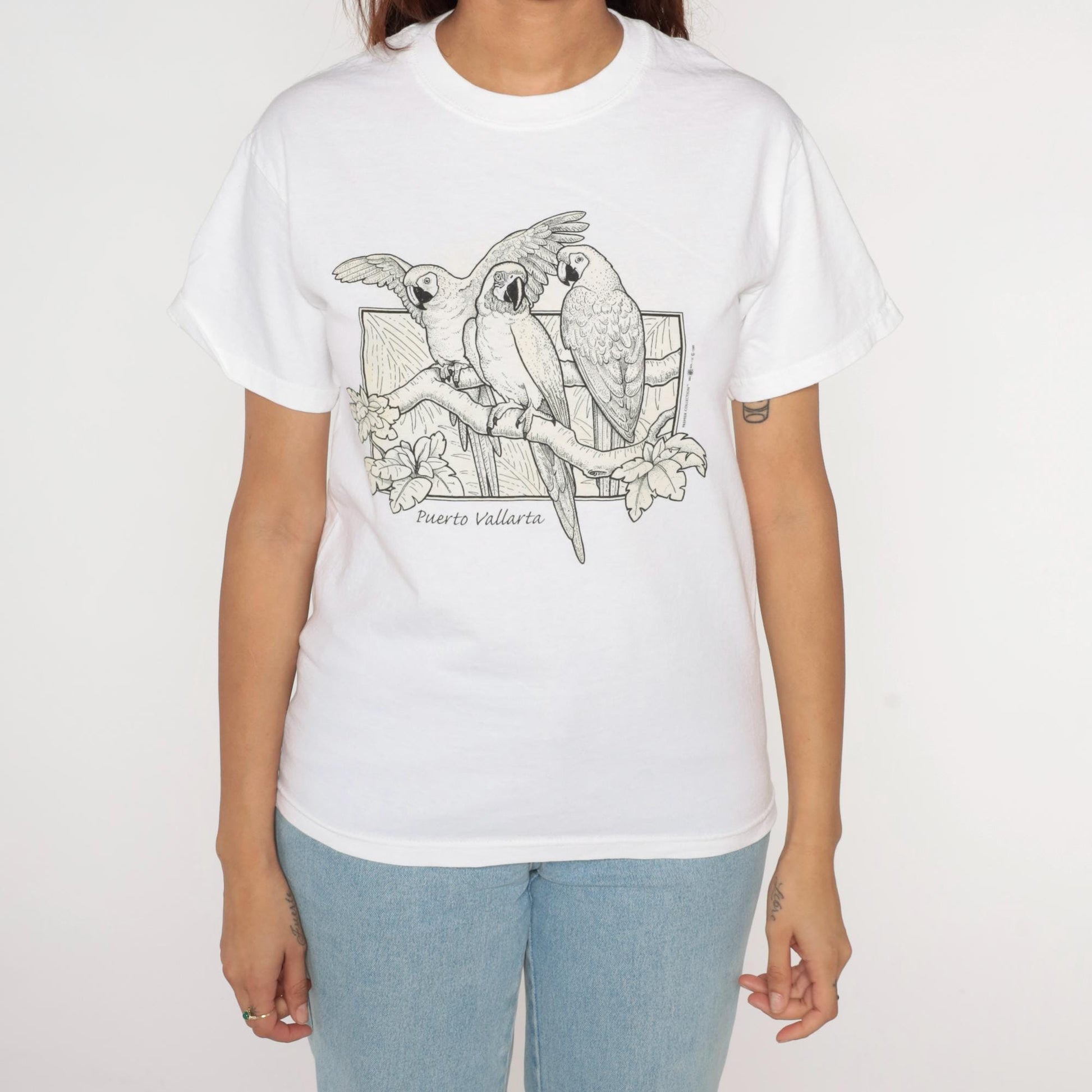 00s Del Sol Parrot Puerto Vallarta UV Color-Changing T-Shirt White Small