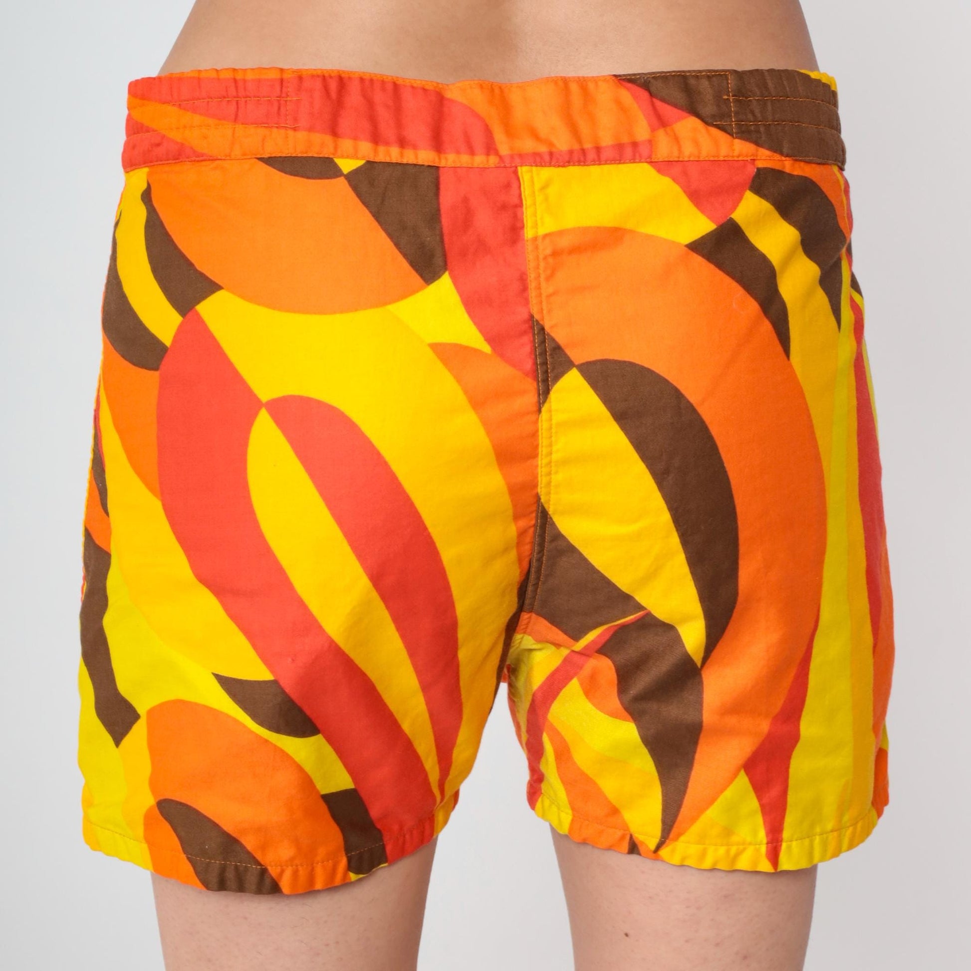 70s Kamehameha Hawaii Board Shorts Abstract Print Orange Yellow Medium