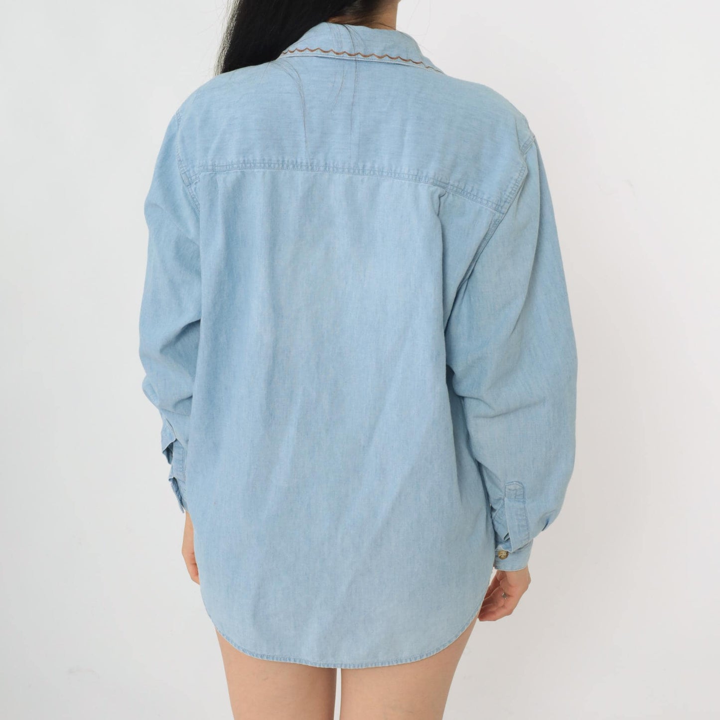 90s Westbound Denim Button Up Shirt Embroidered Sports Design Blue Medium M