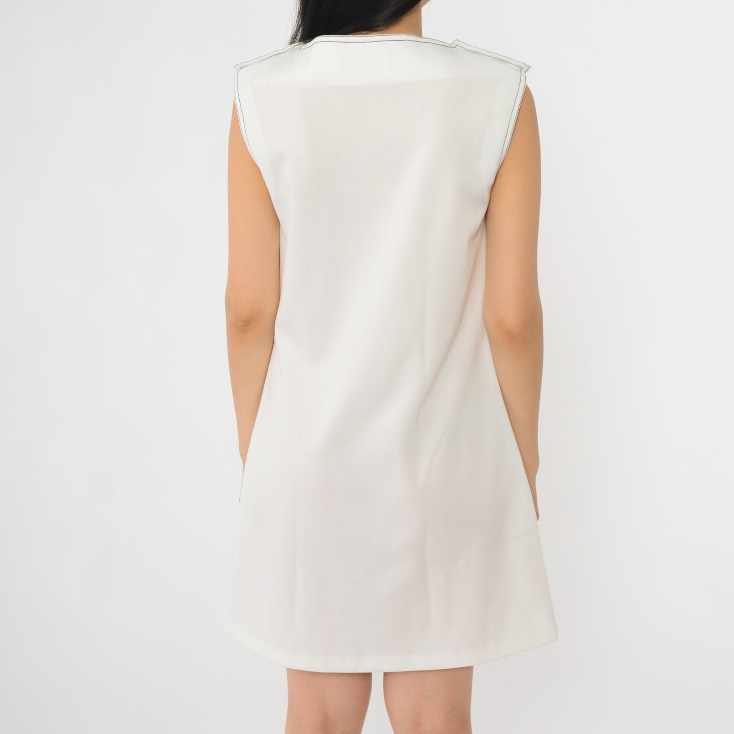 70s Caron Nautical Mini Dress Anchor Applique White Shift Sleeveless Small
