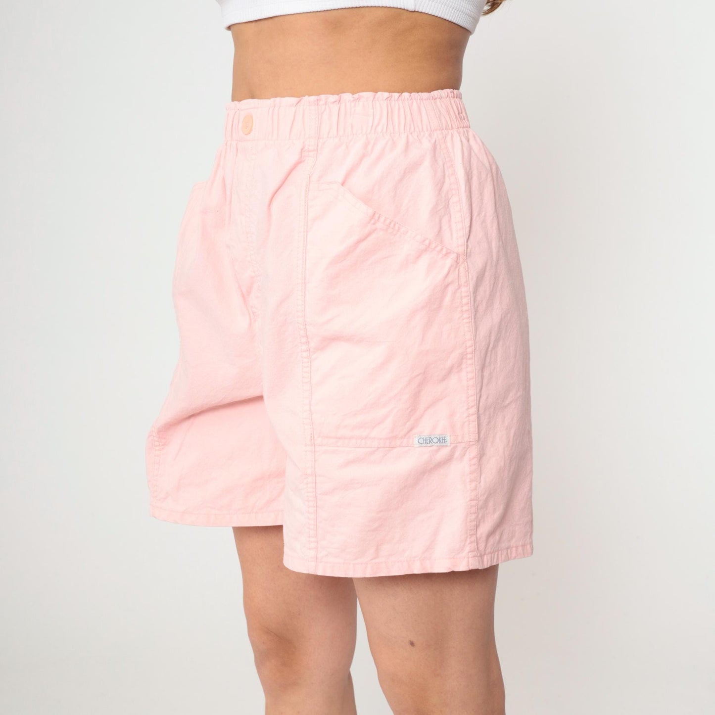 90s Cherokee Pink Cotton Shorts High Waist Baggy Elastic Medium
