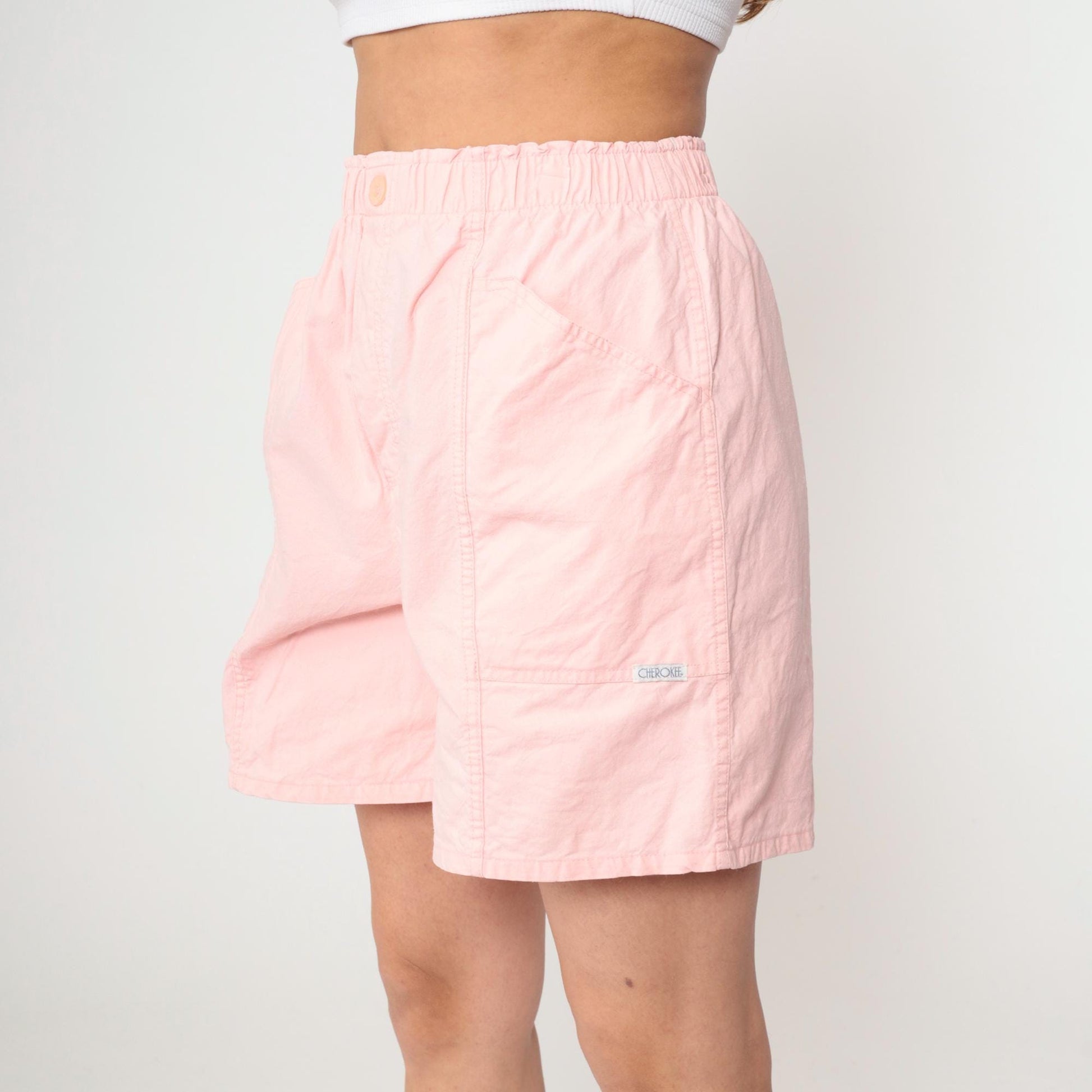 90s Cherokee Pink Cotton Shorts High Waist Baggy Elastic Medium