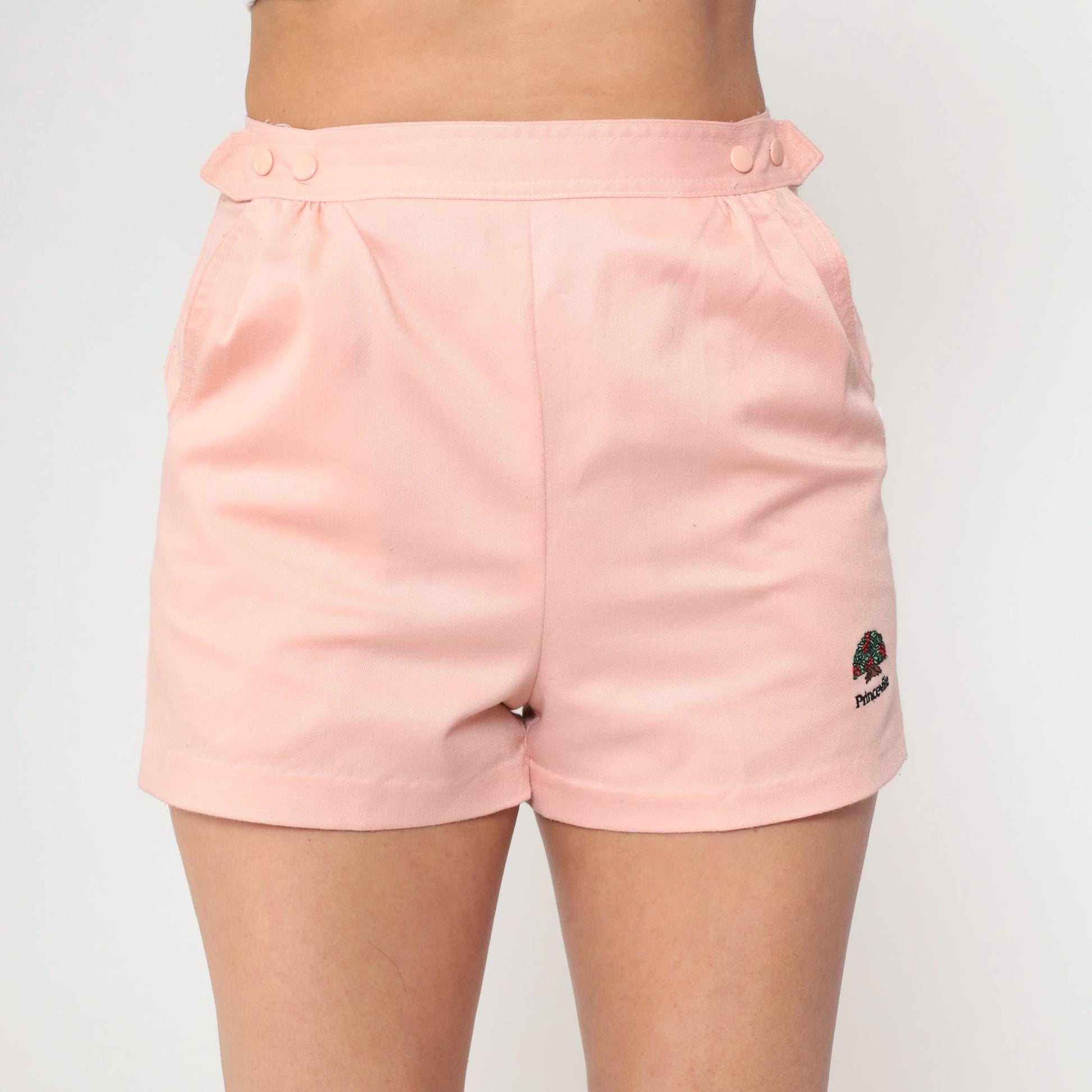 80s Peach Pink High-Waisted Shorts Princeville Kauai Snap Pleated Small S
