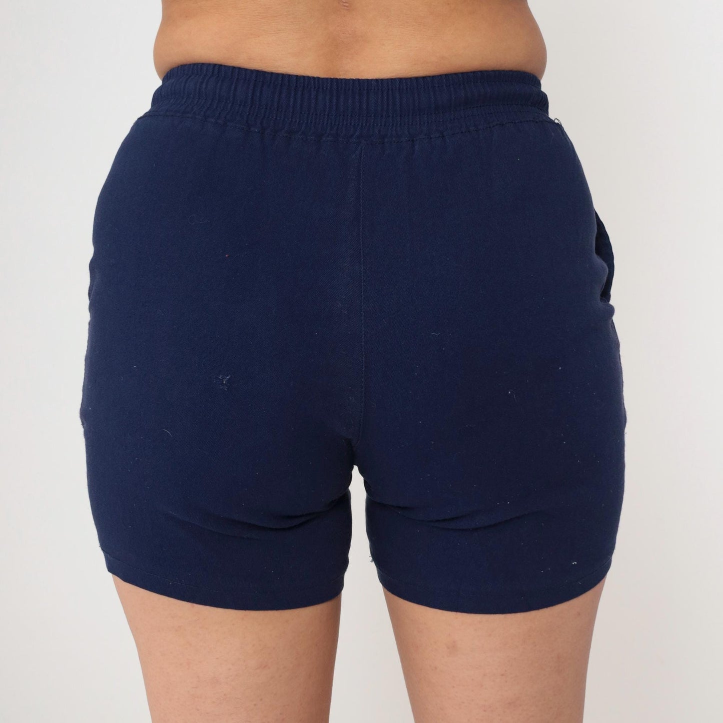 80s Navy Blue High-Waist Lounge Shorts Elastic Drawstring Extra Small