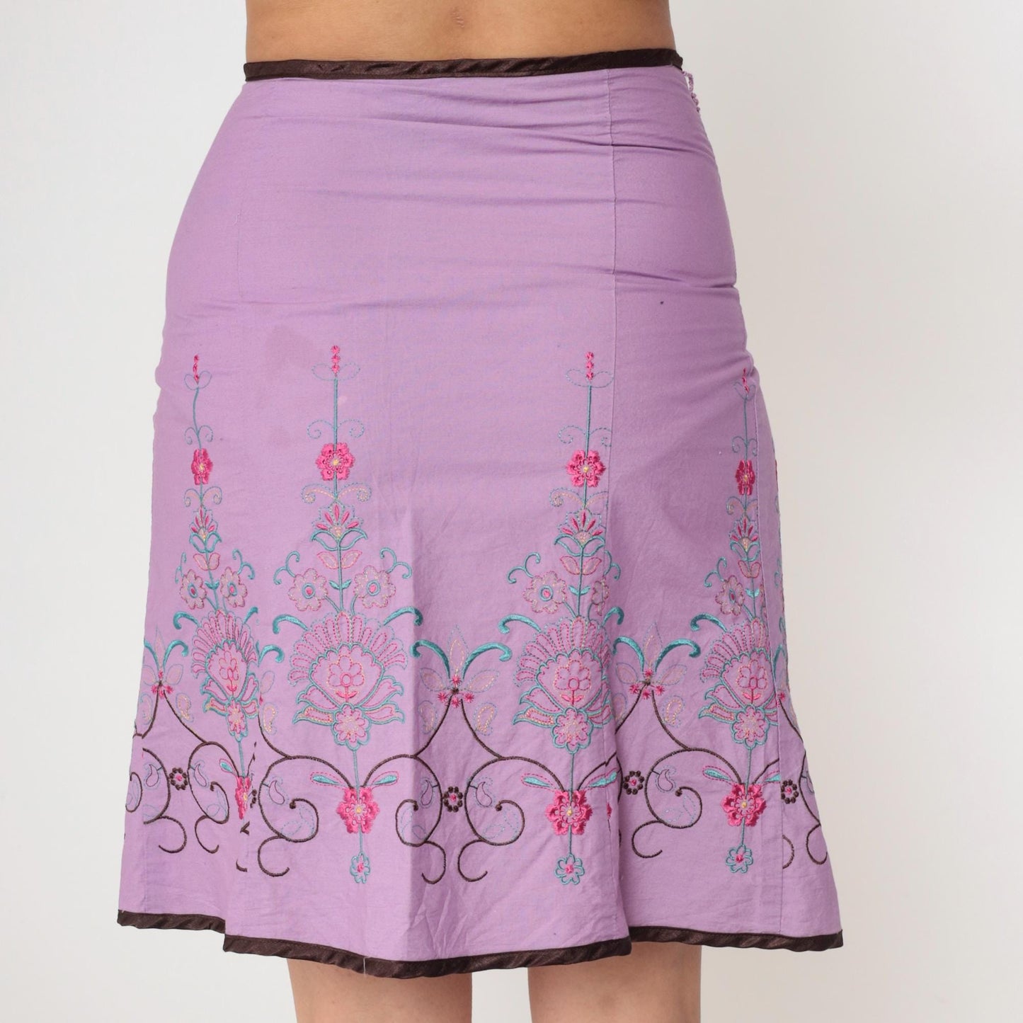 00s Heart Soul Floral Embroidered Mini Skirt Lavender Pencil Small
