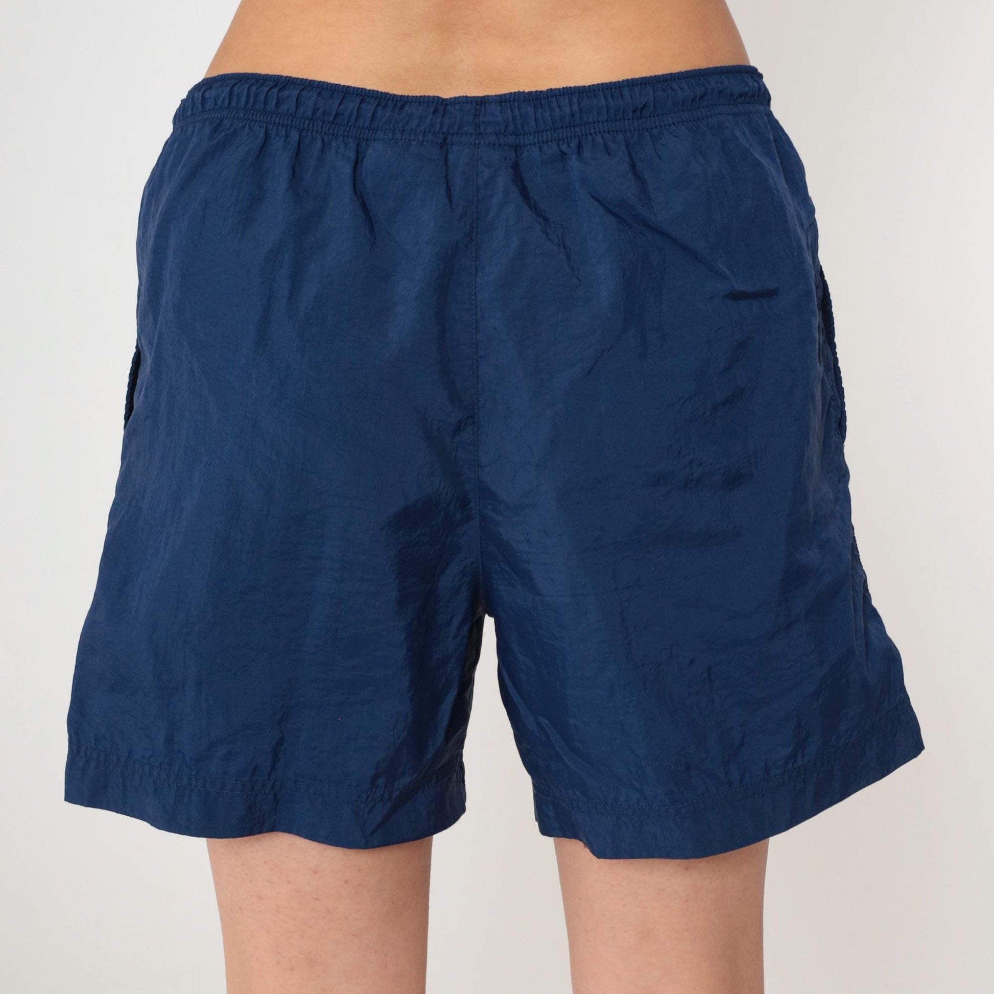 Y2K Nike Navy Nylon Athletic Shorts Elastic Waist Medium