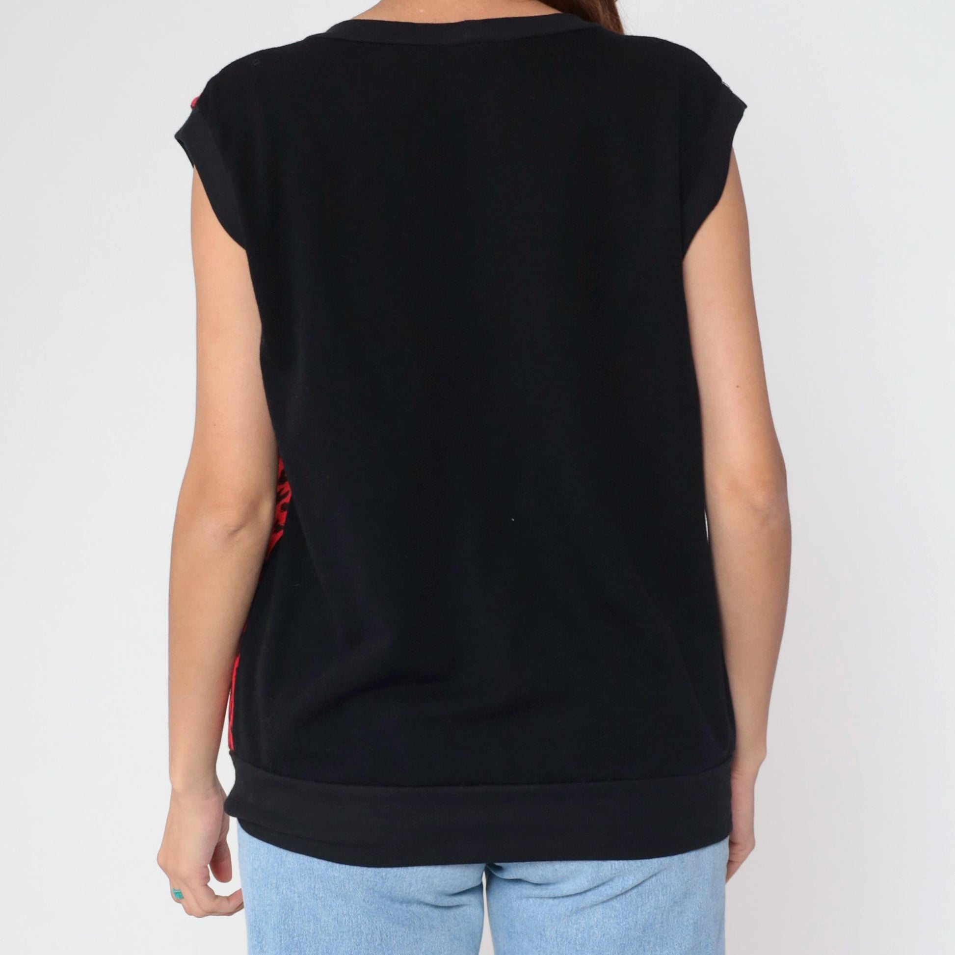 80s C'est George Red Leopard Print Vest V-Neck Sleeveless Button-Up Large L