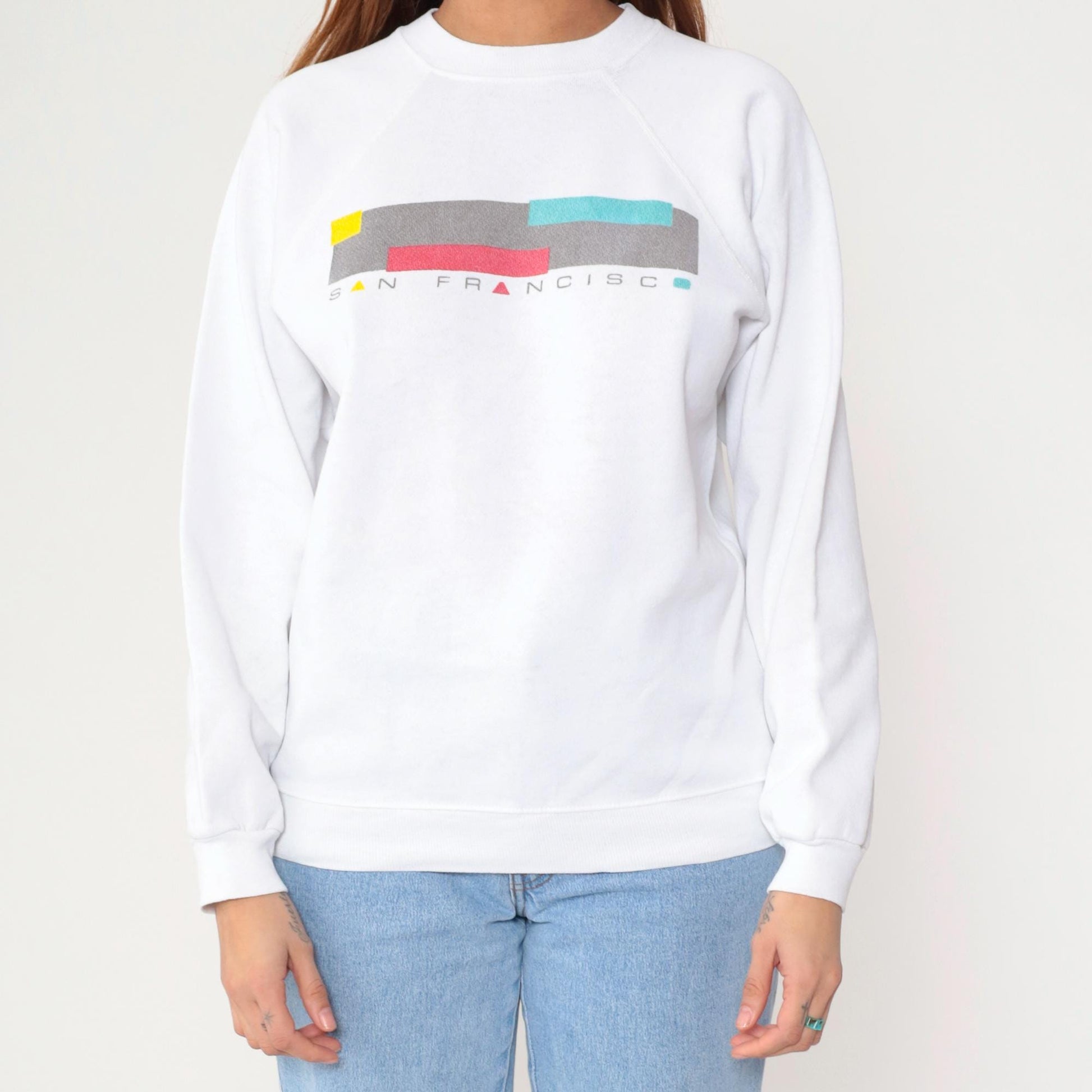 90s San Francisco Spellout Sweatshirt White Raglan Crewneck Medium