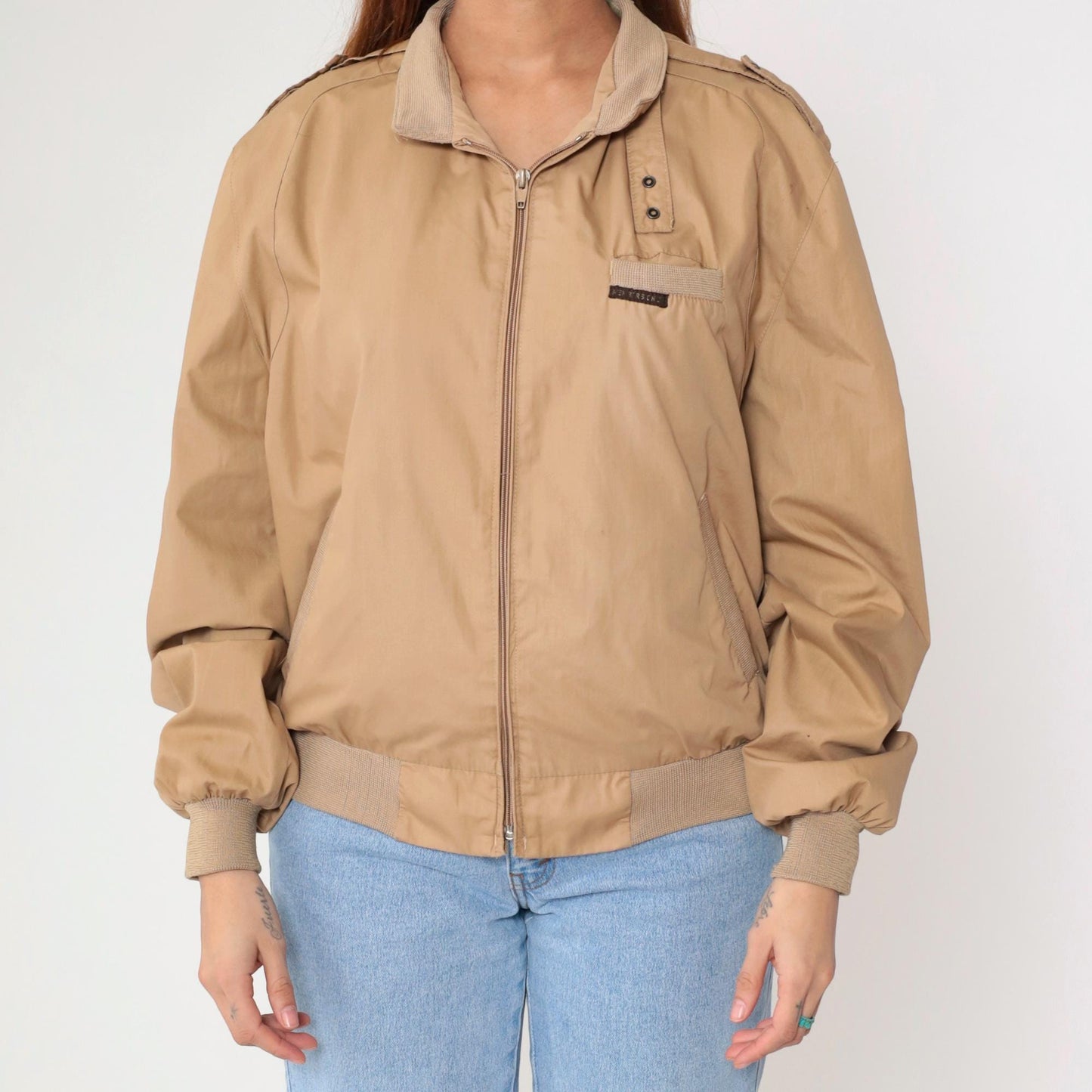 80s Members Only Tan Windbreaker Jacket Zip-Up Bomber Men's Extra Large
