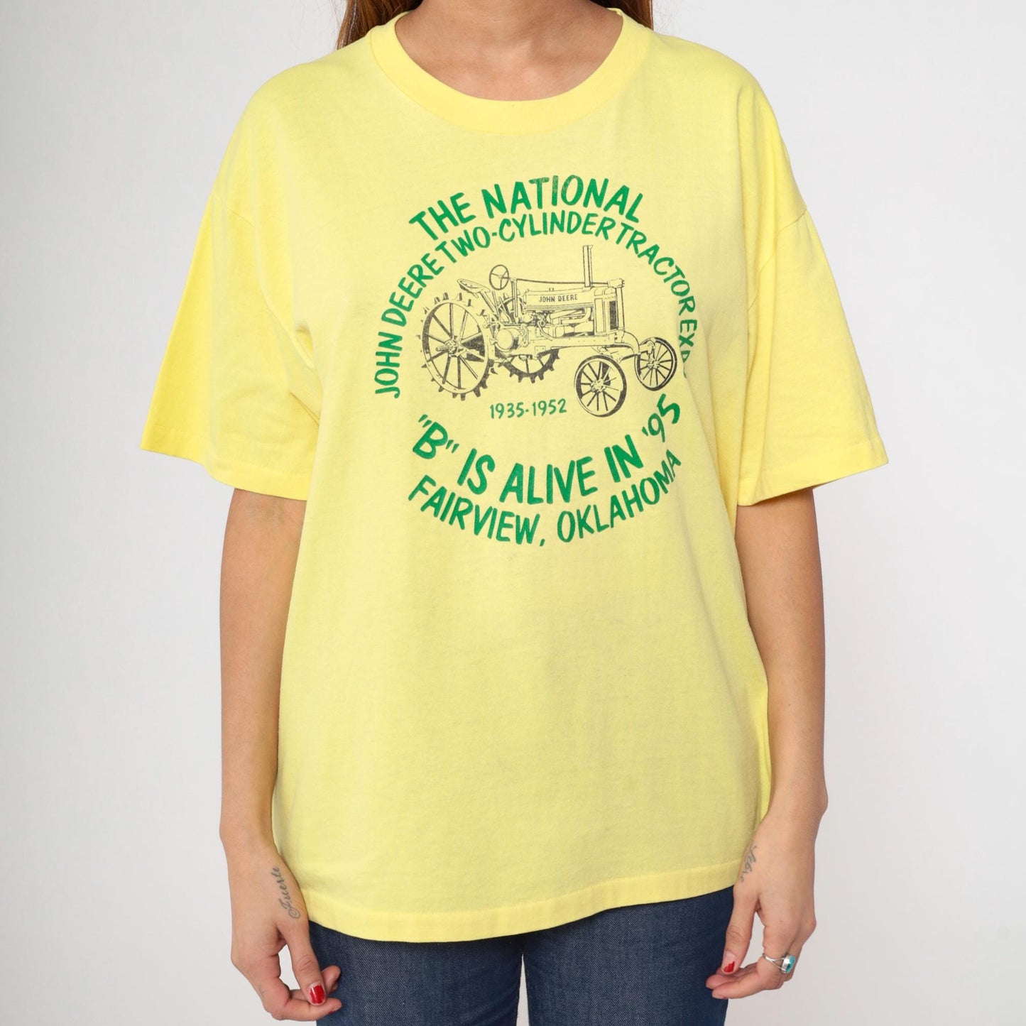 90s National Two-Cylinder Tractor Expo Yellow Graphic Tee Large L