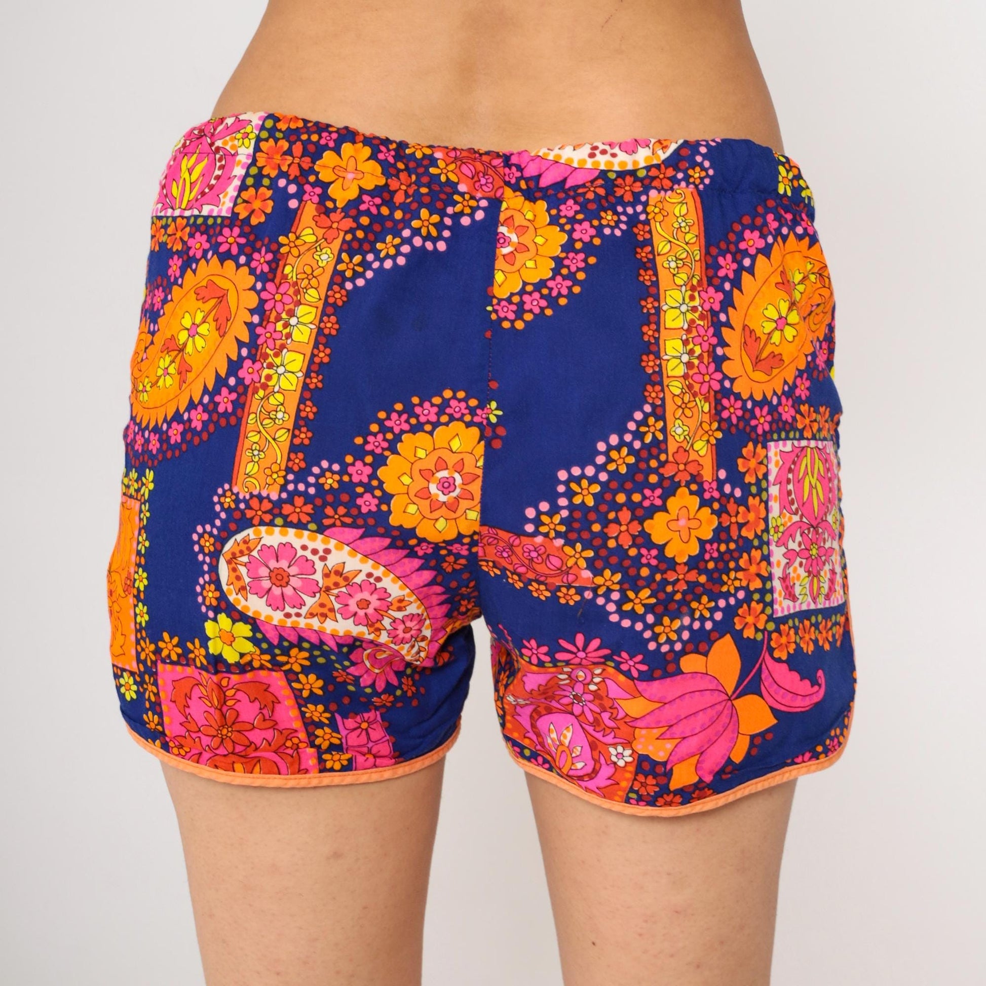 70s Kane Kai Hawaii Swim Trunks Paisley Neon Floral Print Medium