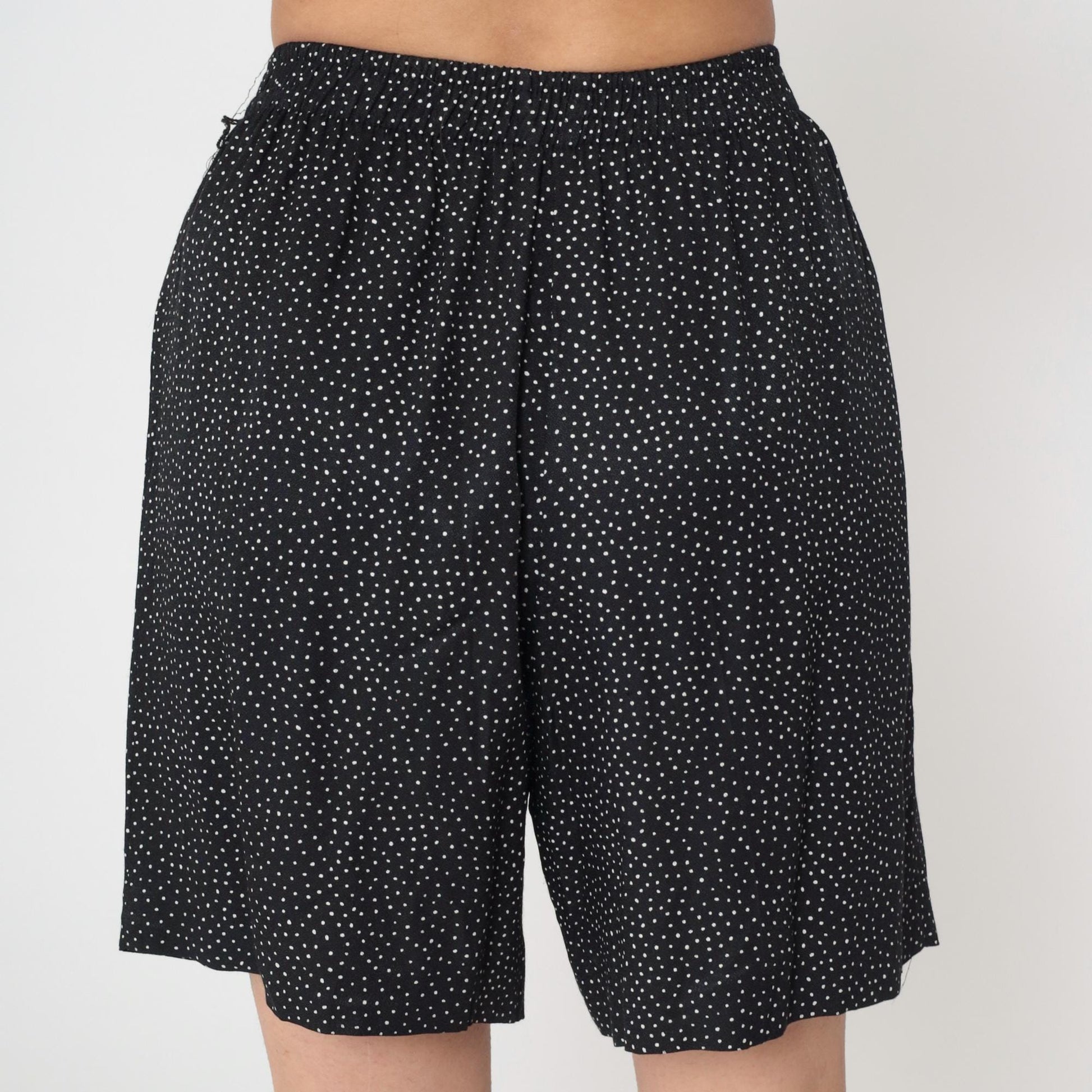 90s Black Polka Dot High-Waist Shorts Elastic Waist Extra Small XS