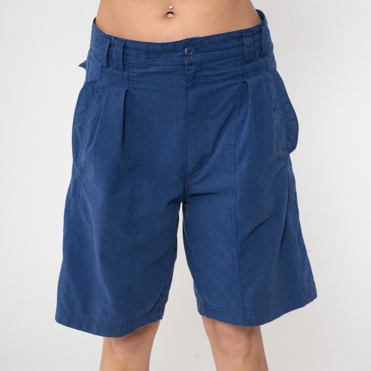 90s Gitano Navy Pleated High-Waist Shorts Large 34