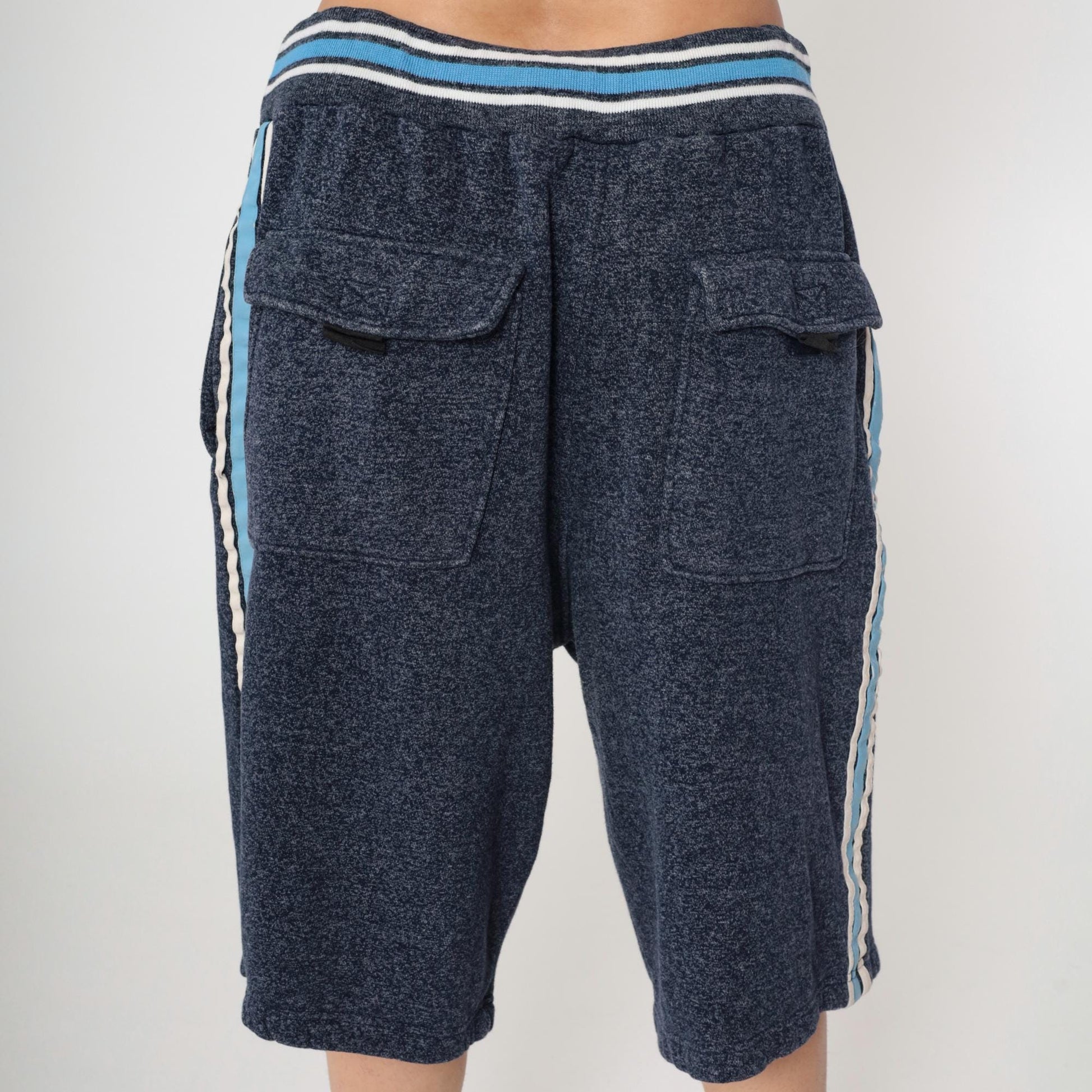 90s Delf Navy Striped Knit Shorts Wide Leg Athletic Extra Large XL