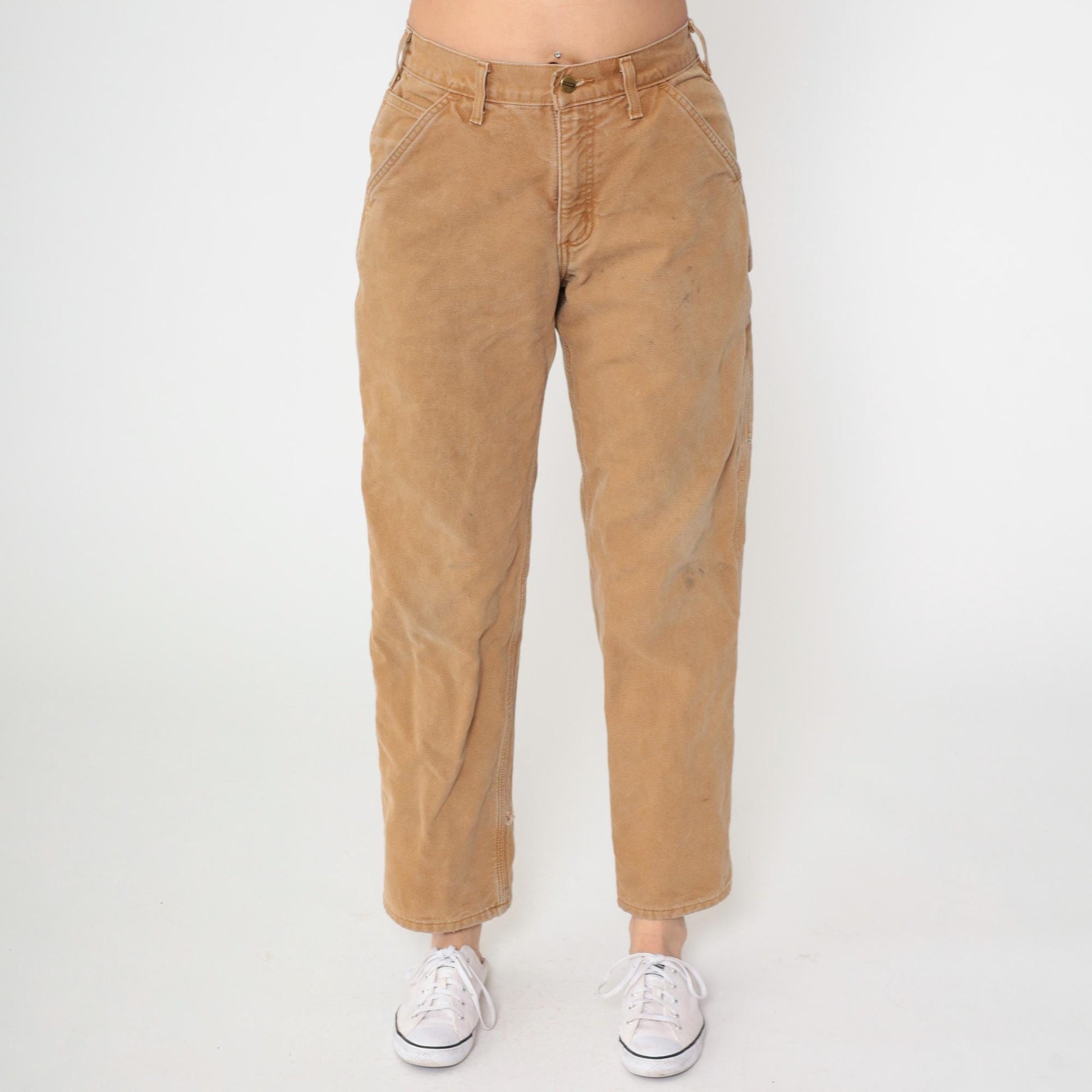 Y2K Carhartt Brown Straight Leg Work Pants Flannel Lined High Waist 30x30