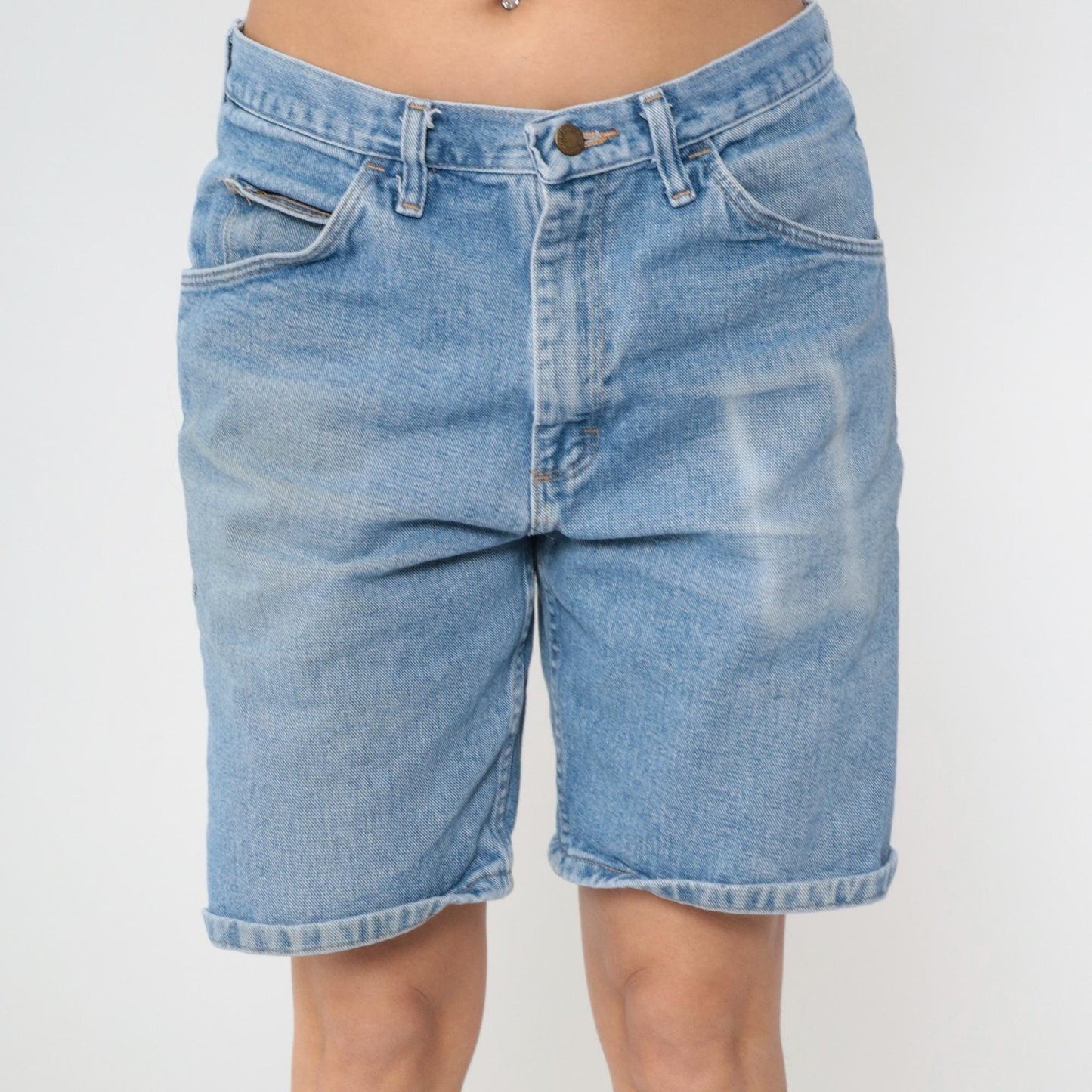 Y2K Wrangler High Waist Denim Shorts Blue Bermuda Relaxed Fit 33