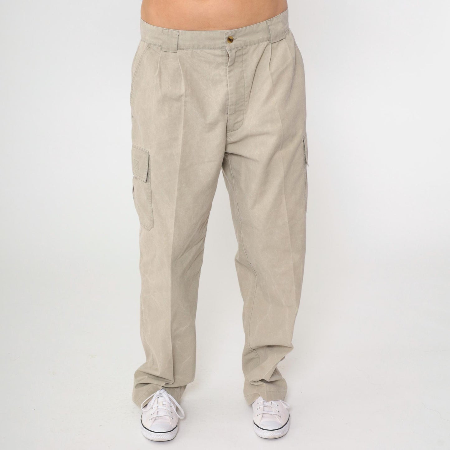90s Bugle Boy Khaki Cargo Pants Pleated Straight Leg Men's 36x30