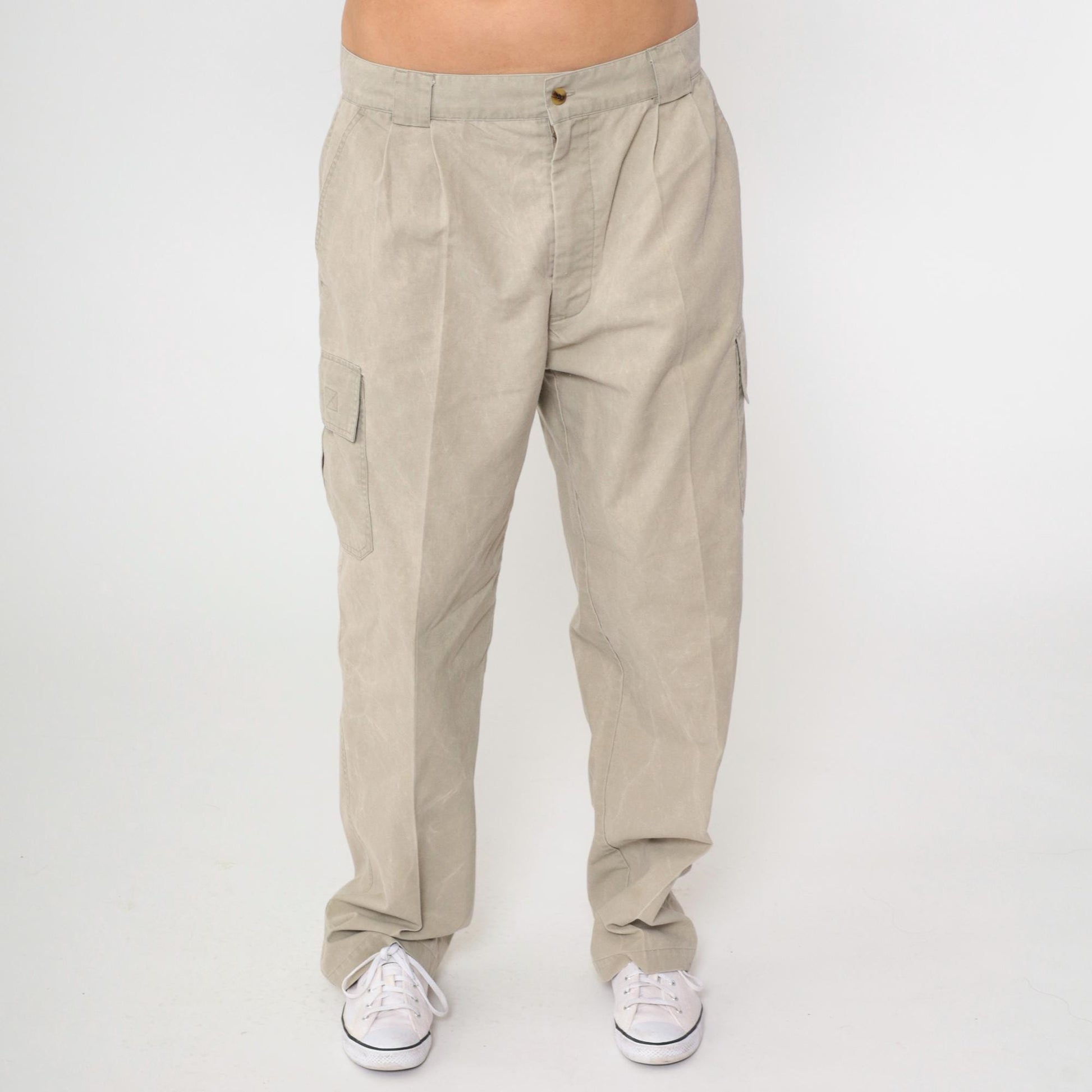 90s Bugle Boy Khaki Cargo Pants Pleated Straight Leg Men's 36x30