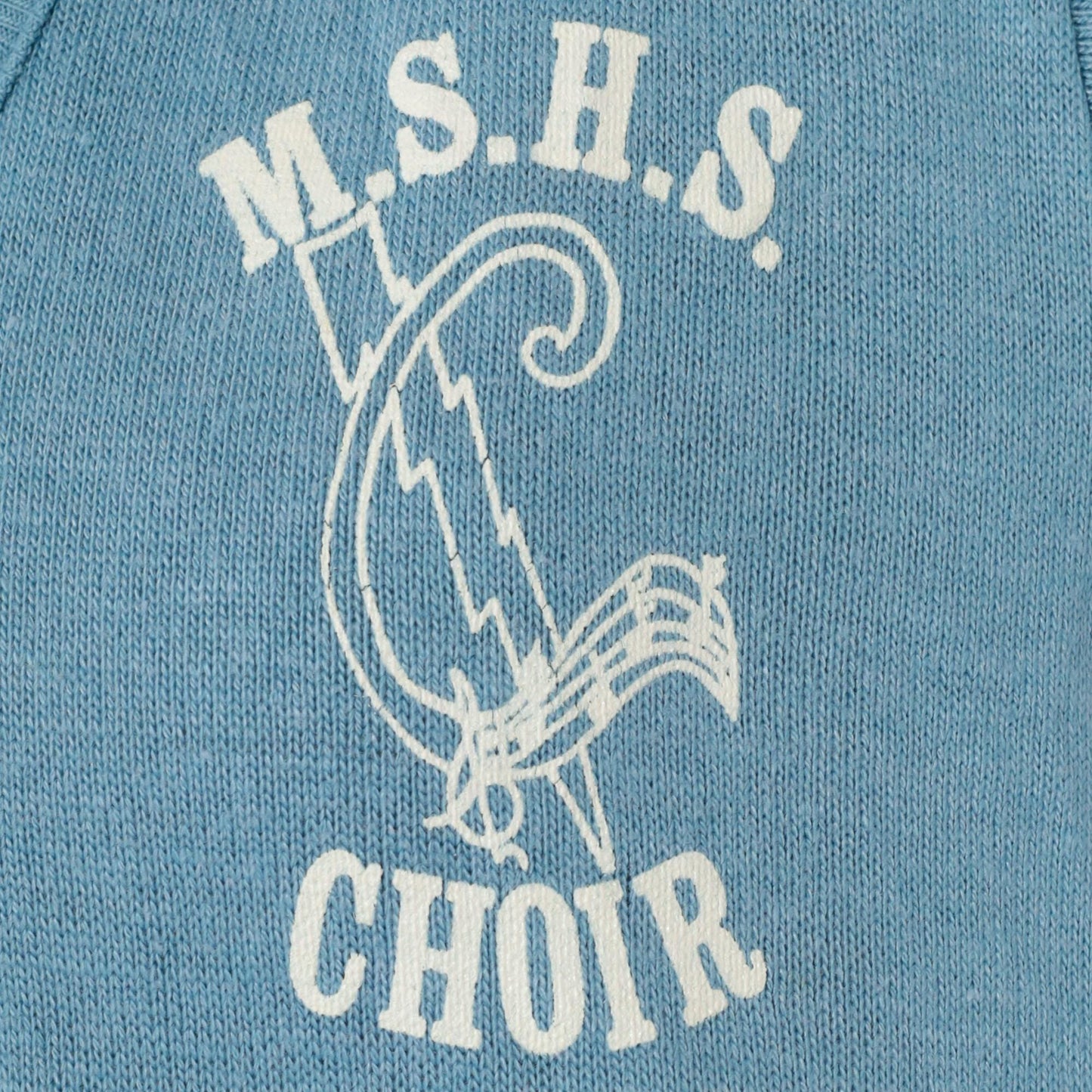 80s MSHS Choir V-Neck Sweater Light Blue Graphic Knit Pullover Small