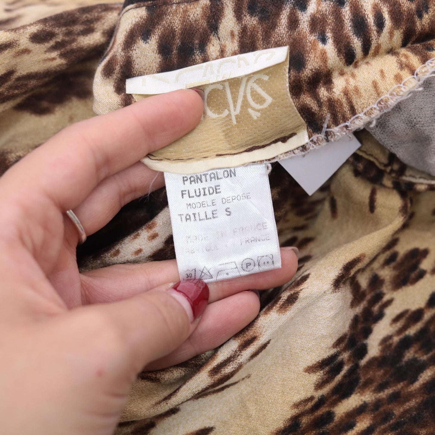 Y2K Cache Abstract Leopard Flared Pants High Rise Brown Yellow Small