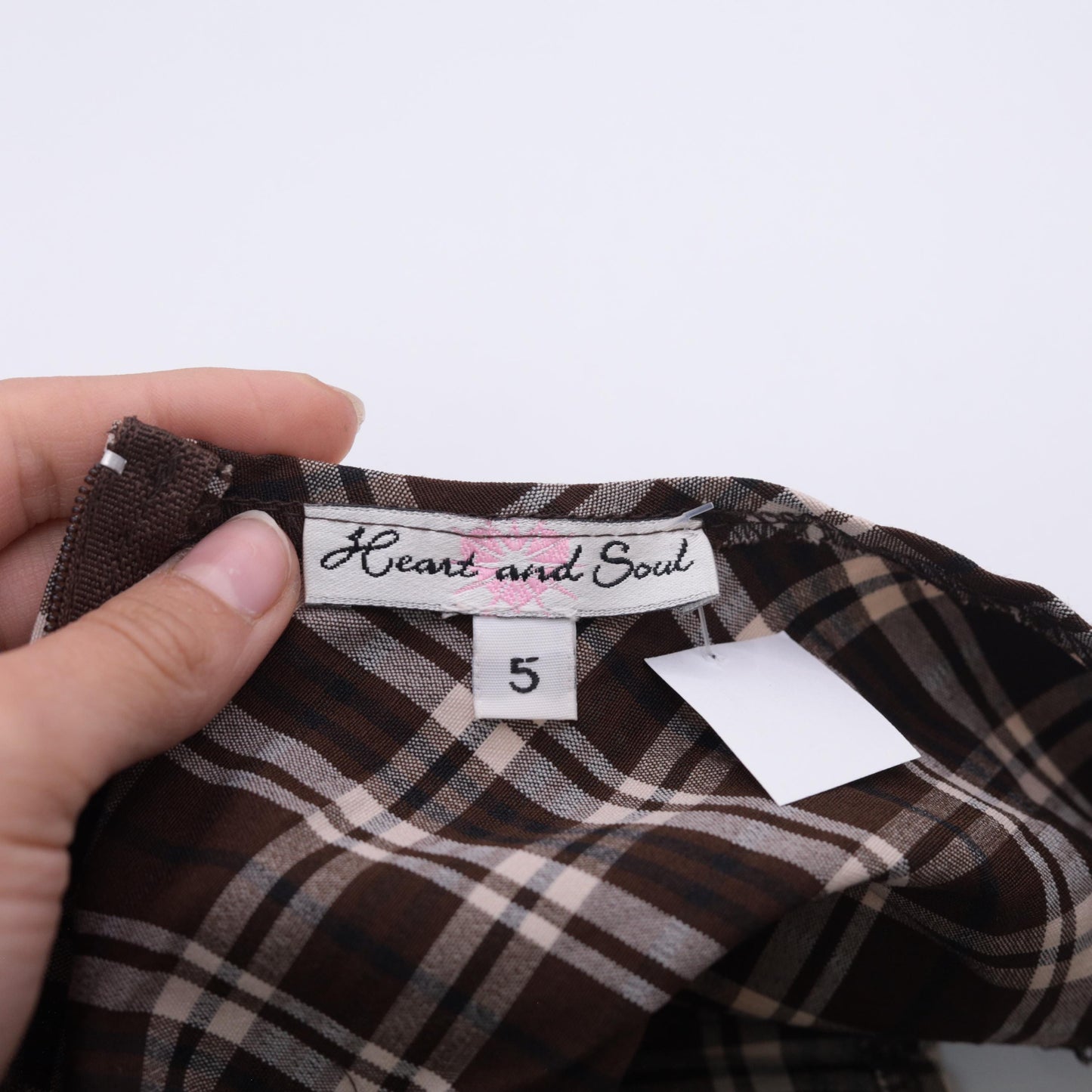 Y2K Brown Plaid Sheath Dress Sleeveless Scoop Back Knee Length Small 5