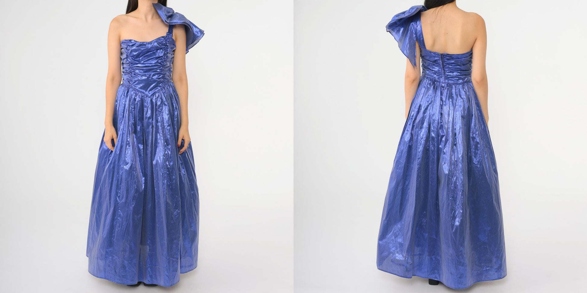 80s Gunne Sax Metallic Purple Taffeta One-Shoulder Ball Gown Maxi Extra Small