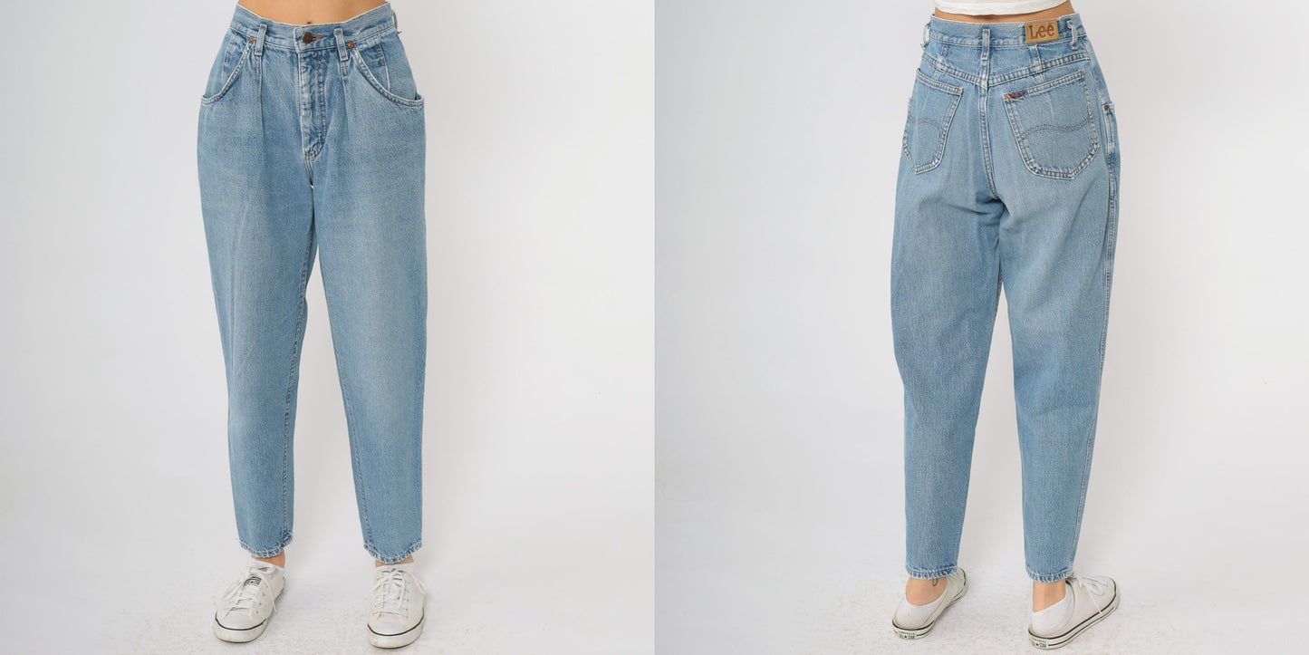 Lee High Waisted Mom Jeans 90s Light Wash Tapered Denim Small