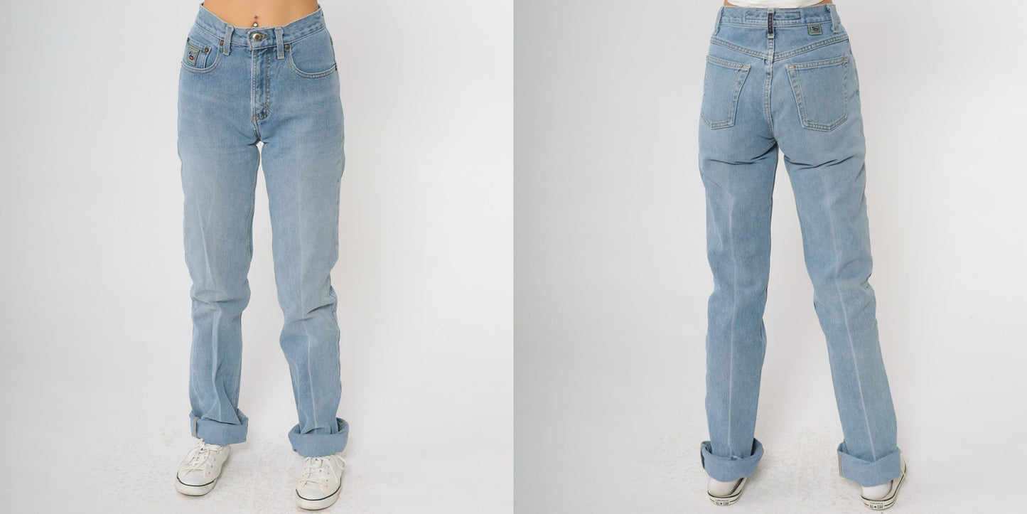 Y2K Cruel Girl High Waisted Straight Leg Jeans Light Blue Wash Small S