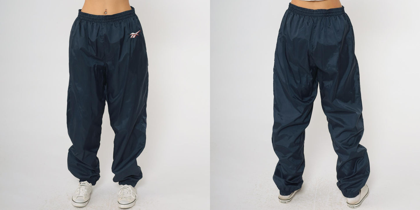 90s Reebok Navy Nylon Track Pants Joggers Large