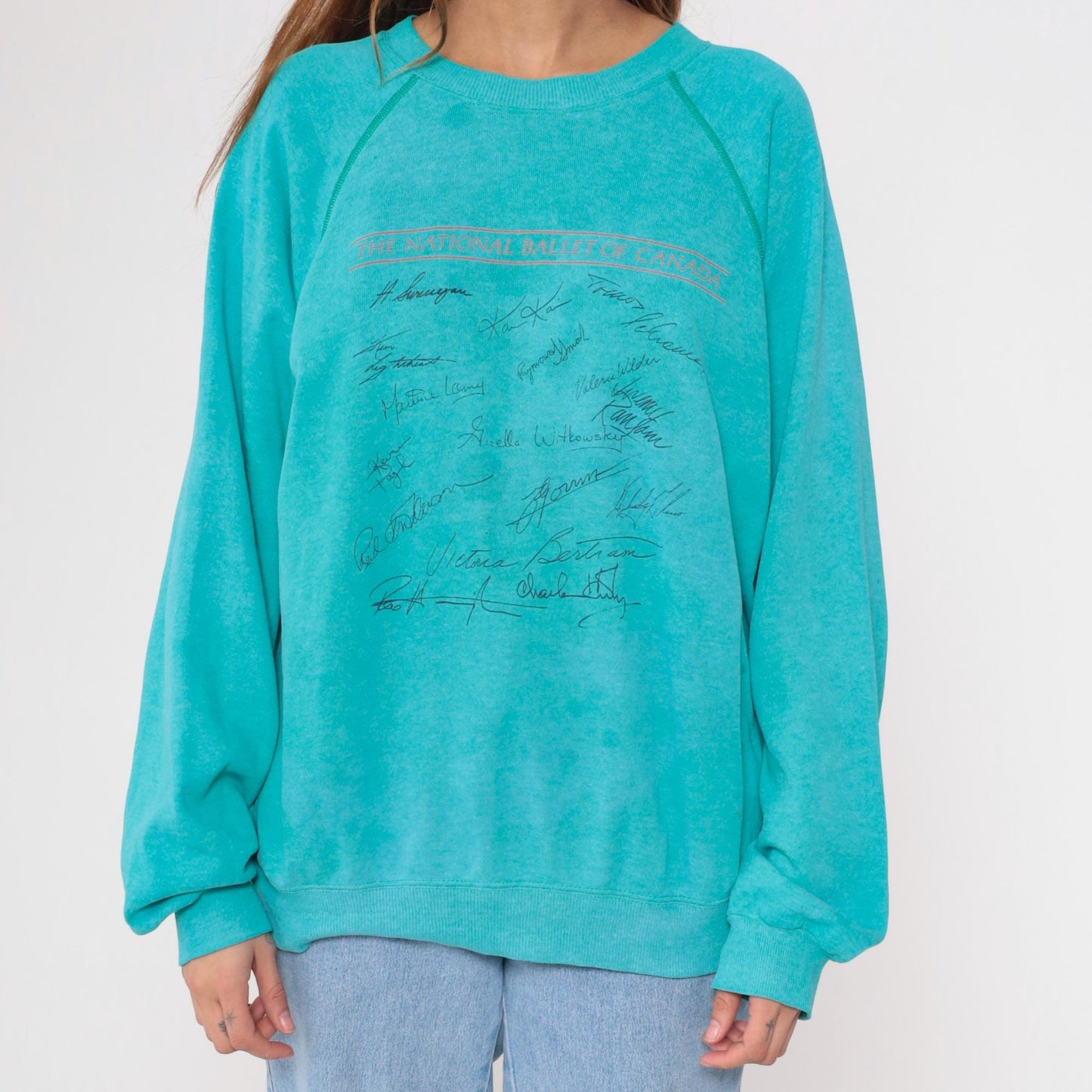 90s National Ballet of Canada Sweatshirt Turquoise Graphic Raglan Extra Large
