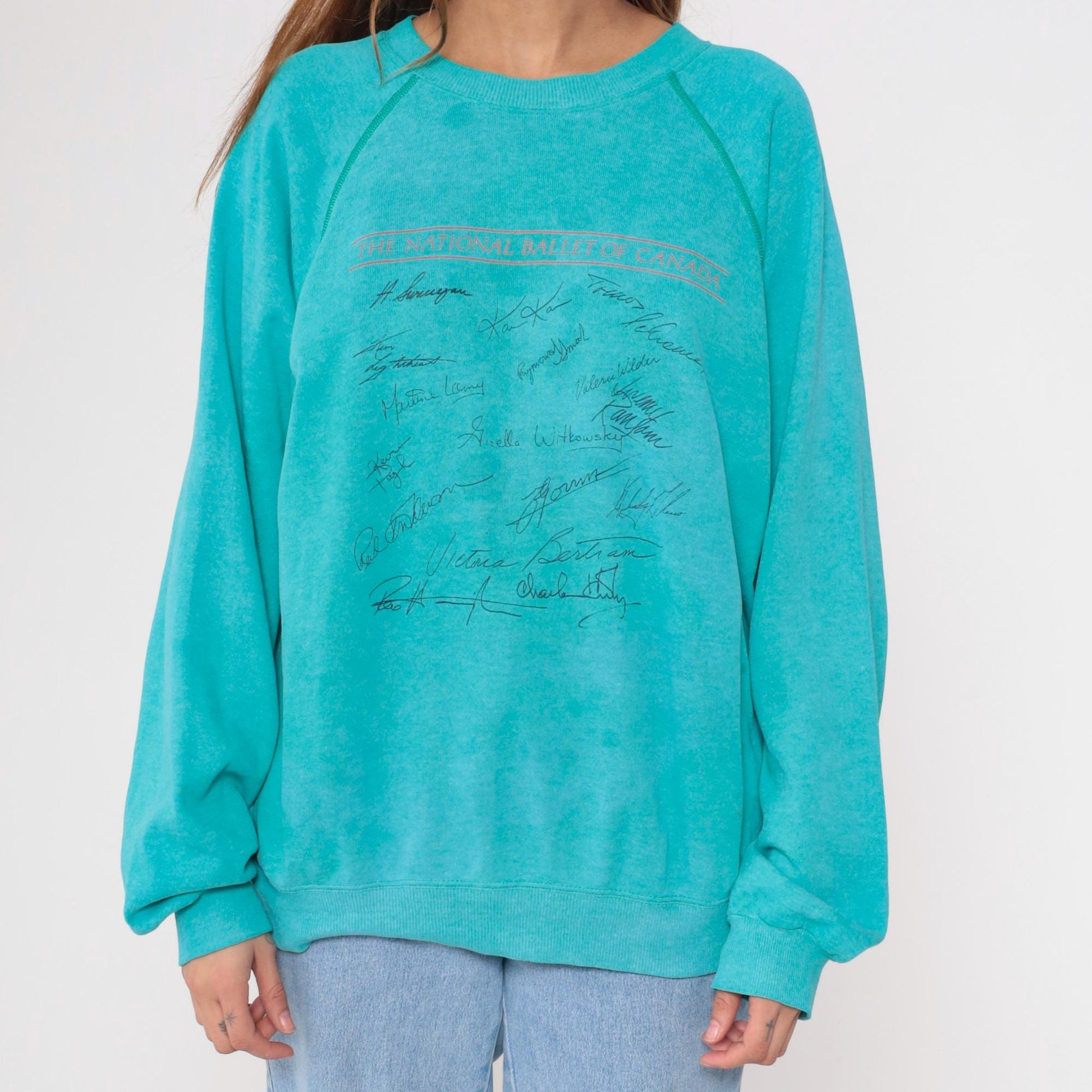90s National Ballet of Canada Sweatshirt Turquoise Graphic Raglan Extra Large