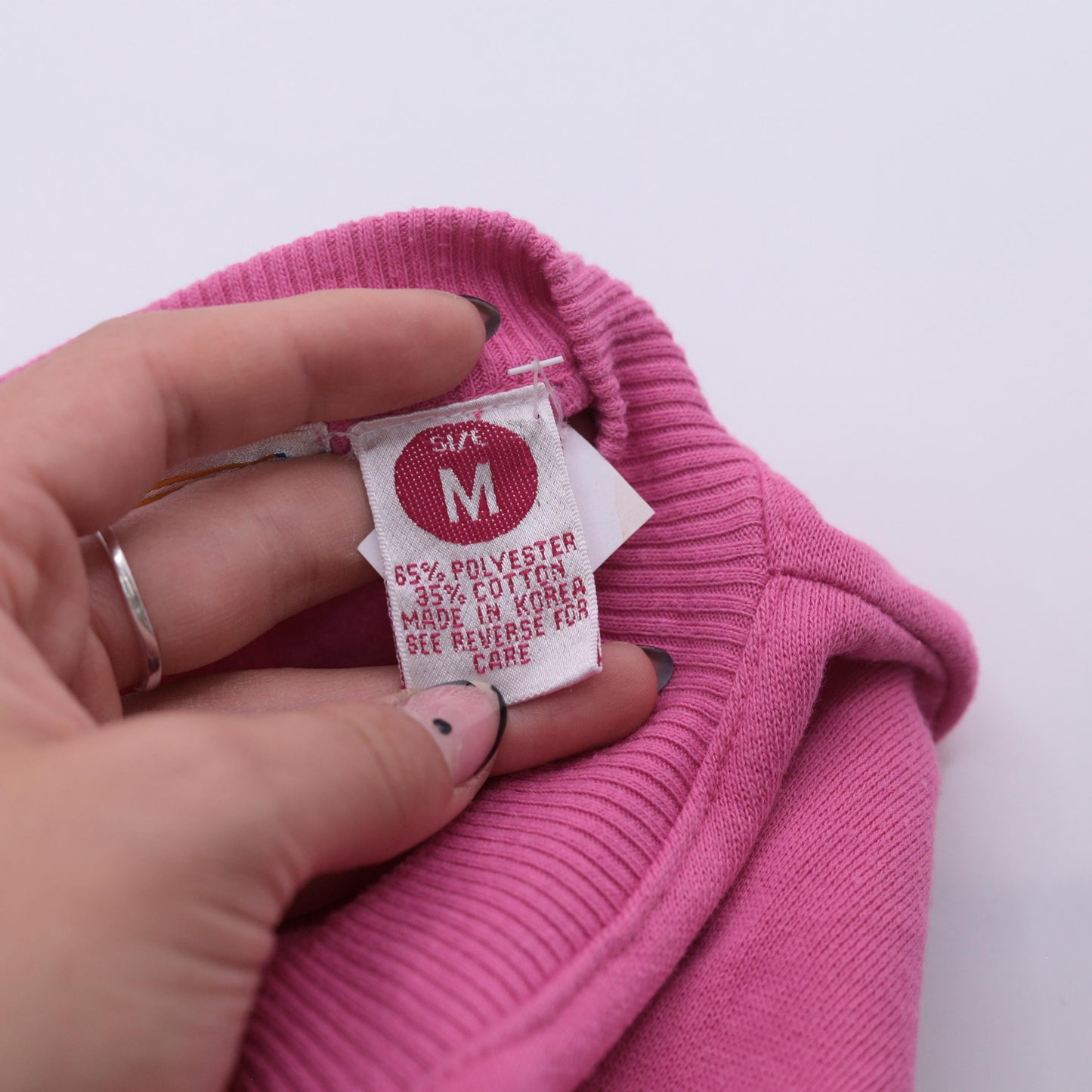 90s Pink Henley Button Neck Sweatshirt Ribbed Cuffs Medium M